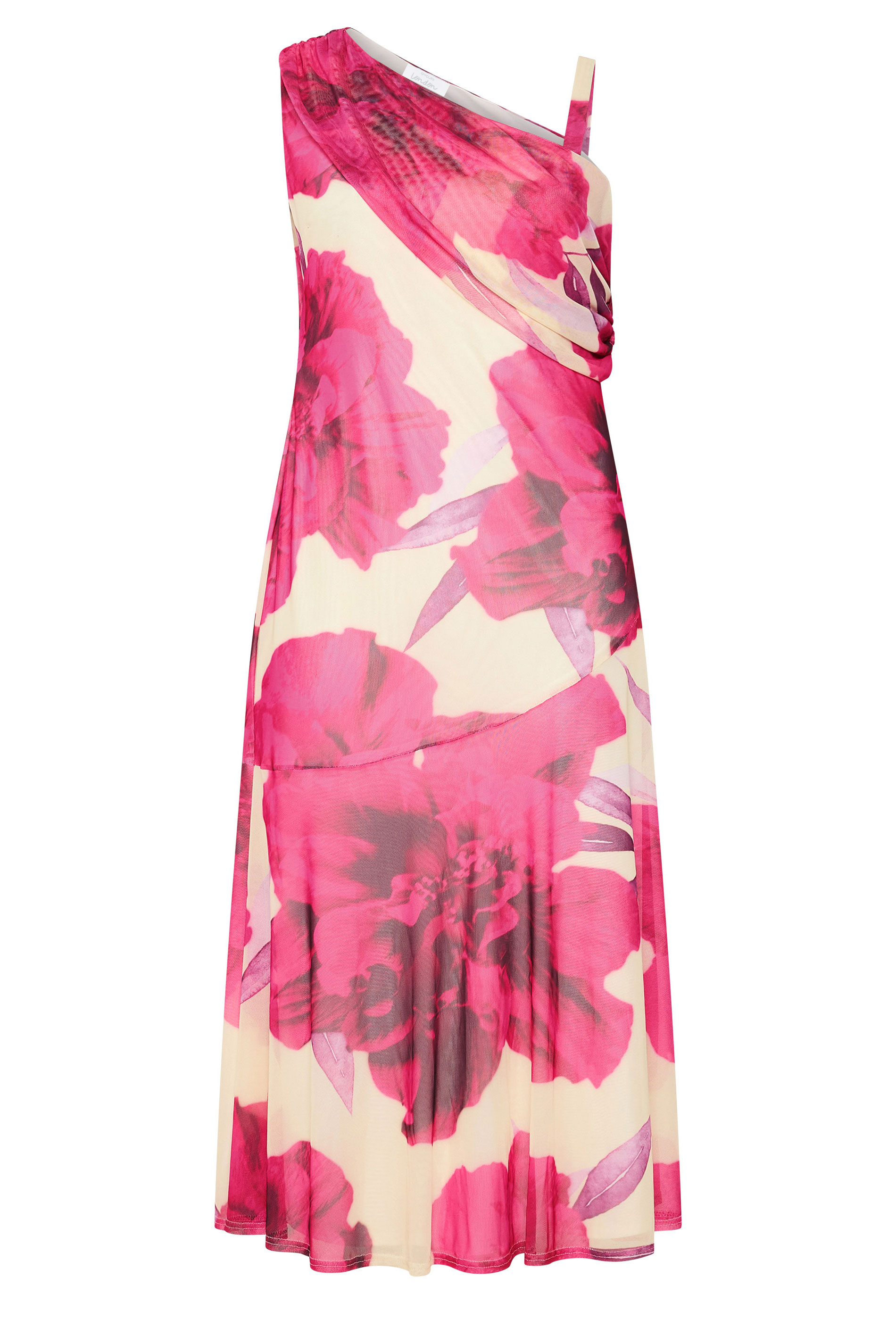 YOURS LONDON Plus Size White Blurred Floral Drape Shoulder Dress | Yours Clothing 5