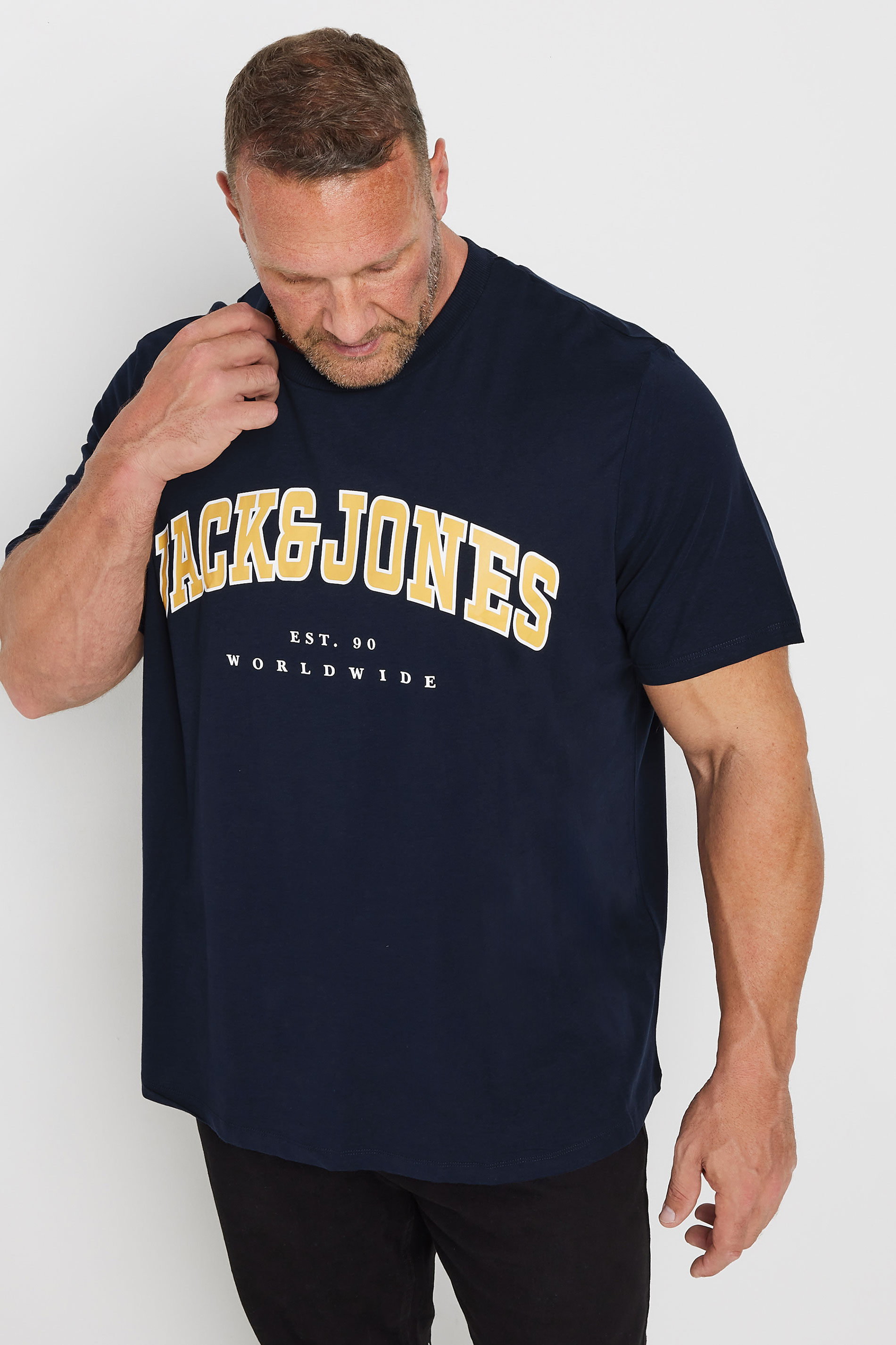JACK & JONES Big & Tall Navy Blue Varsity T-Shirt | BadRhino 2