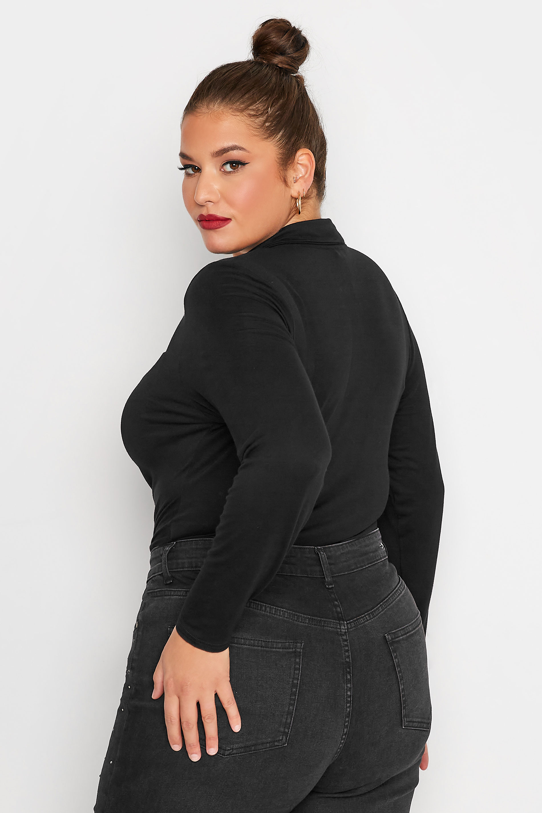 LIMITED COLLECTION Plus Size Black Ruched Front Bodysuit | Yours Clothing  3
