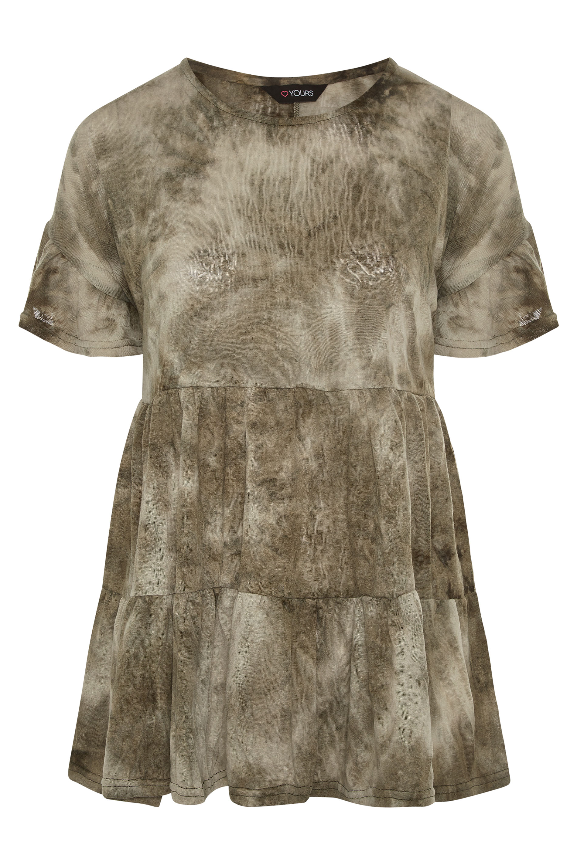 Khaki Green Tie Dye Flare Sleeve Smock 