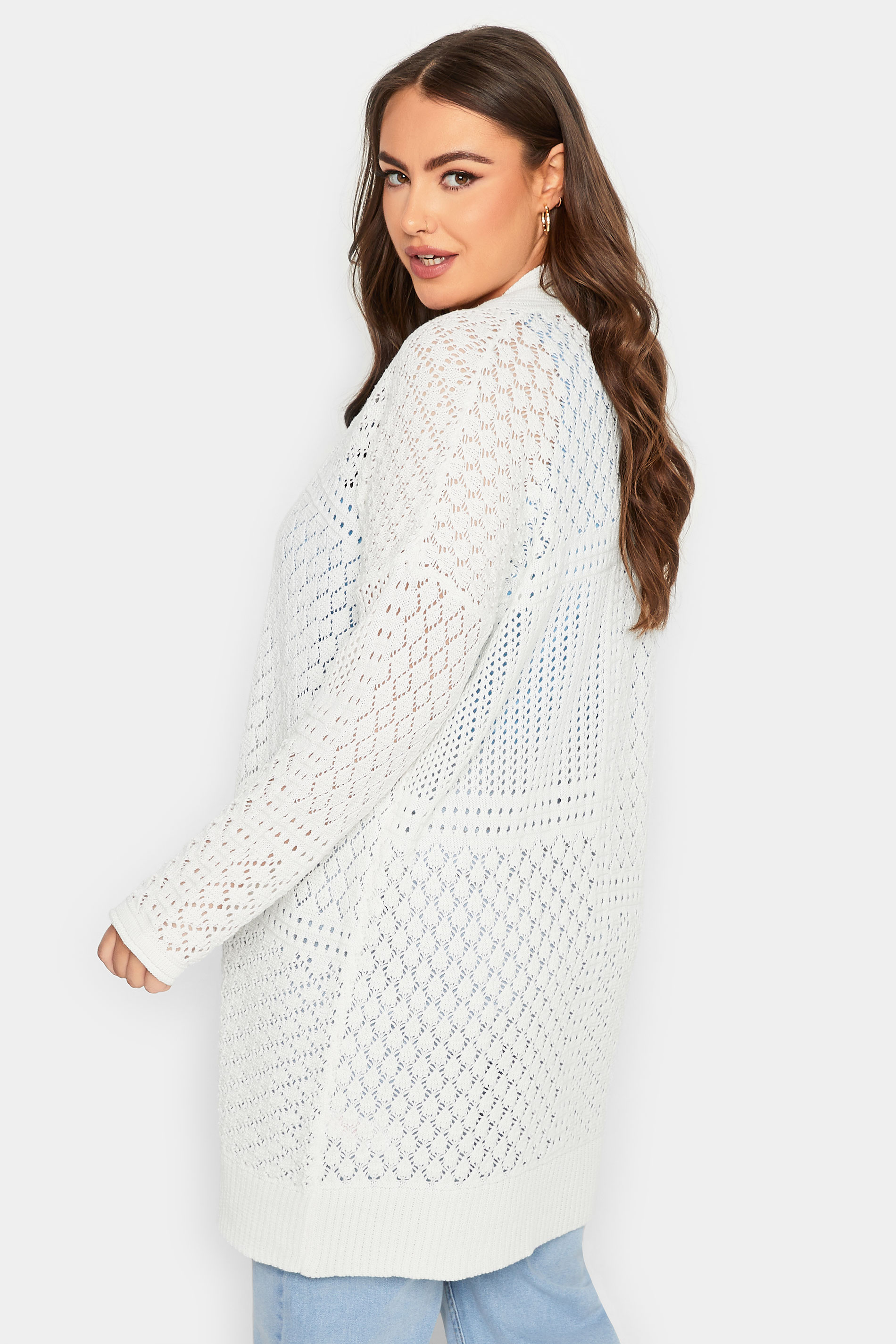 YOURS Plus Size White Pointelle Longline Cardigan | Yours Clothing 3