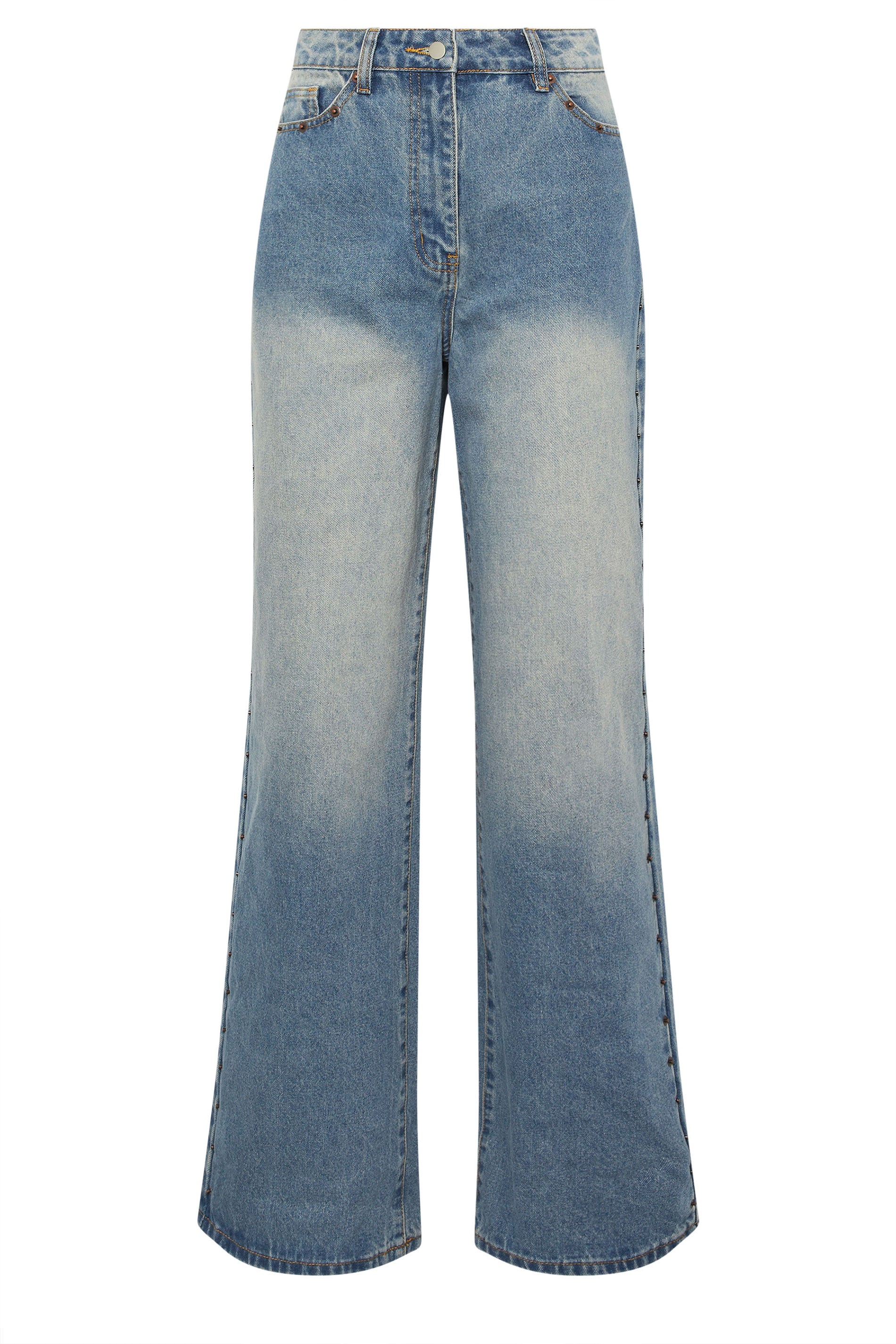 LTS Tall Women's Light Blue Wash Studded Cotton Wide Leg Jeans | Long Tall Sally 6