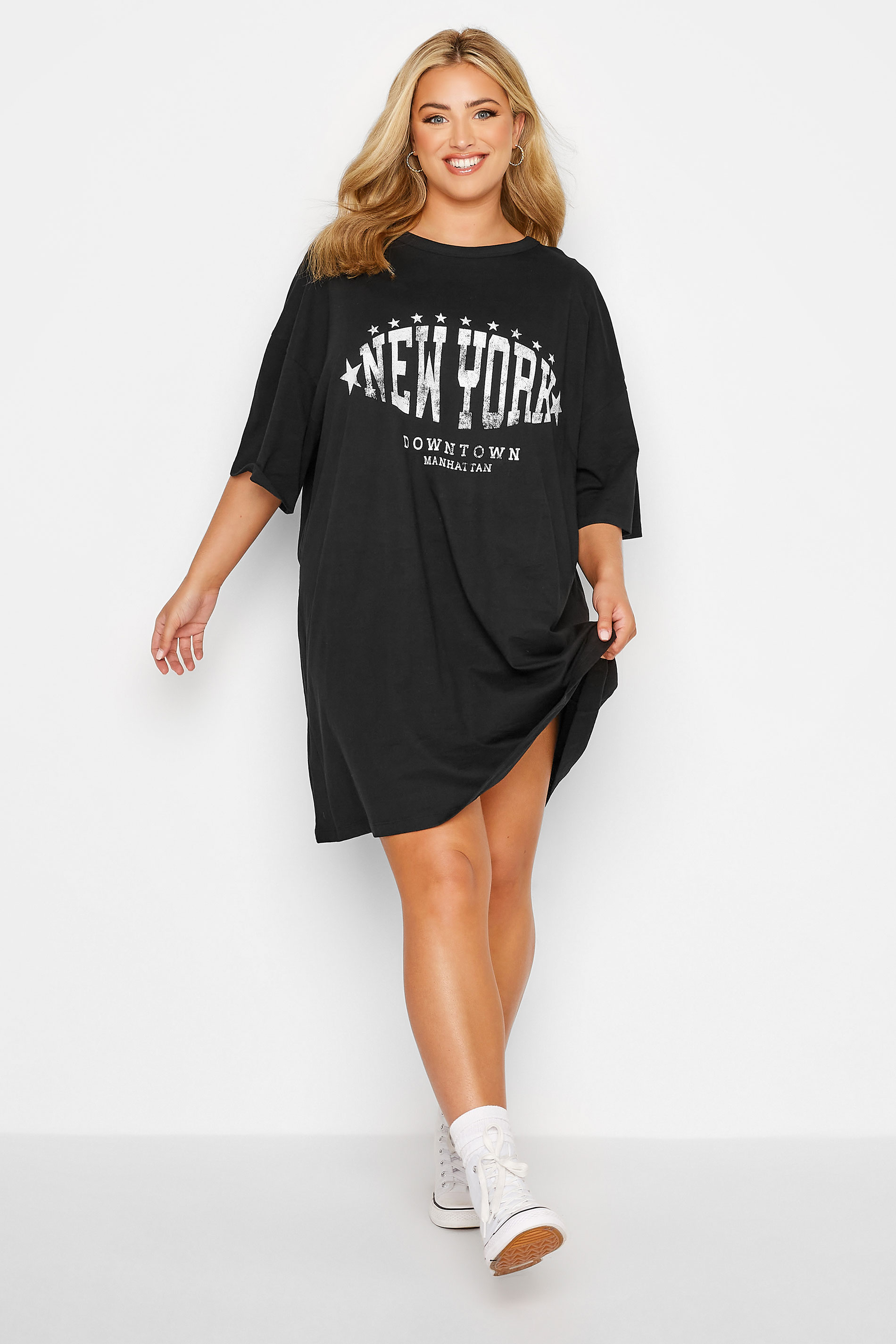 Plus Size Black 'New York' Oversized Tunic T-Shirt Dress | Yours Clothing 2