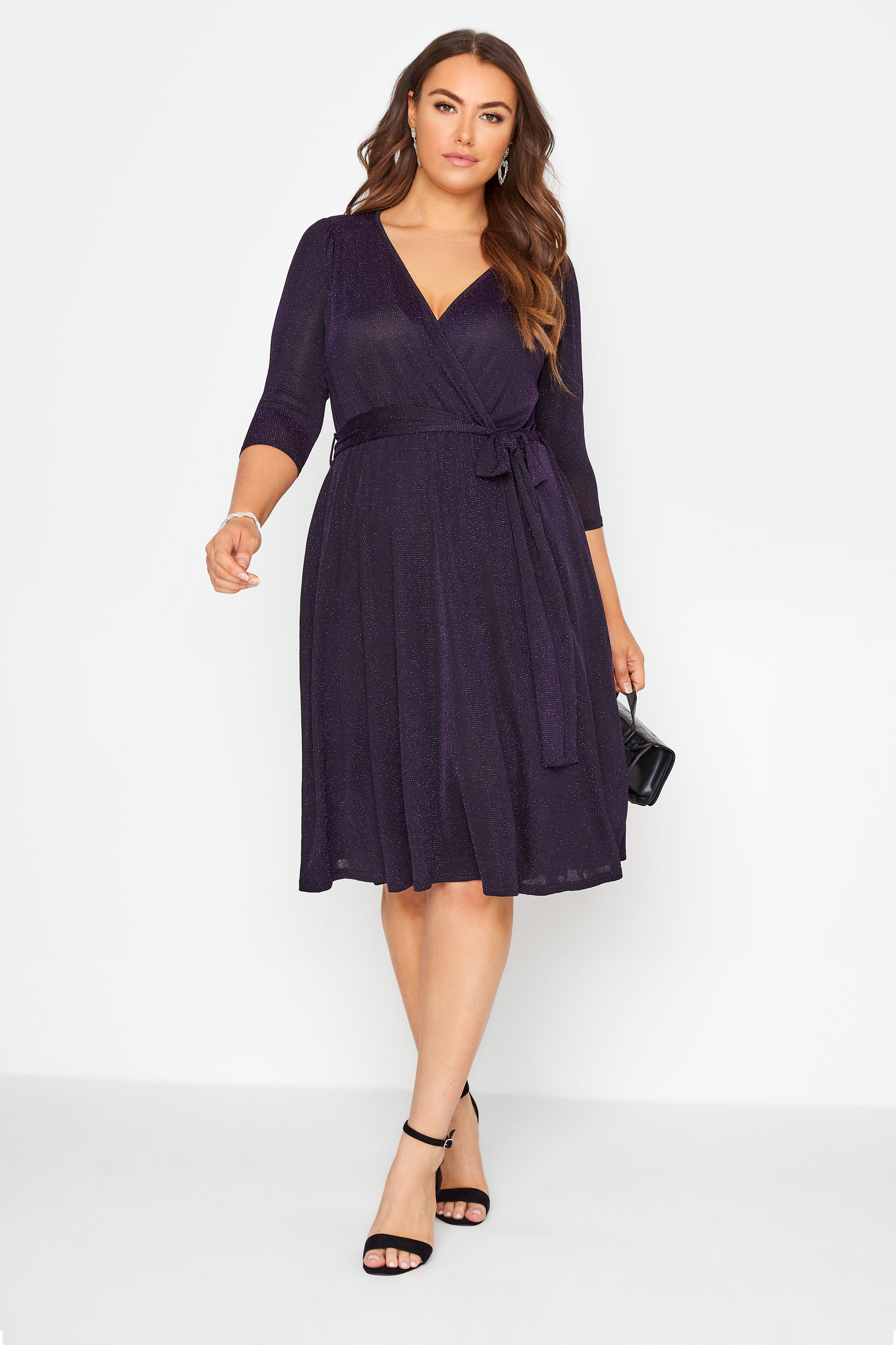 Plus Size YOURS LONDON Purple Glitter Wrap Dress | Yours Clothing