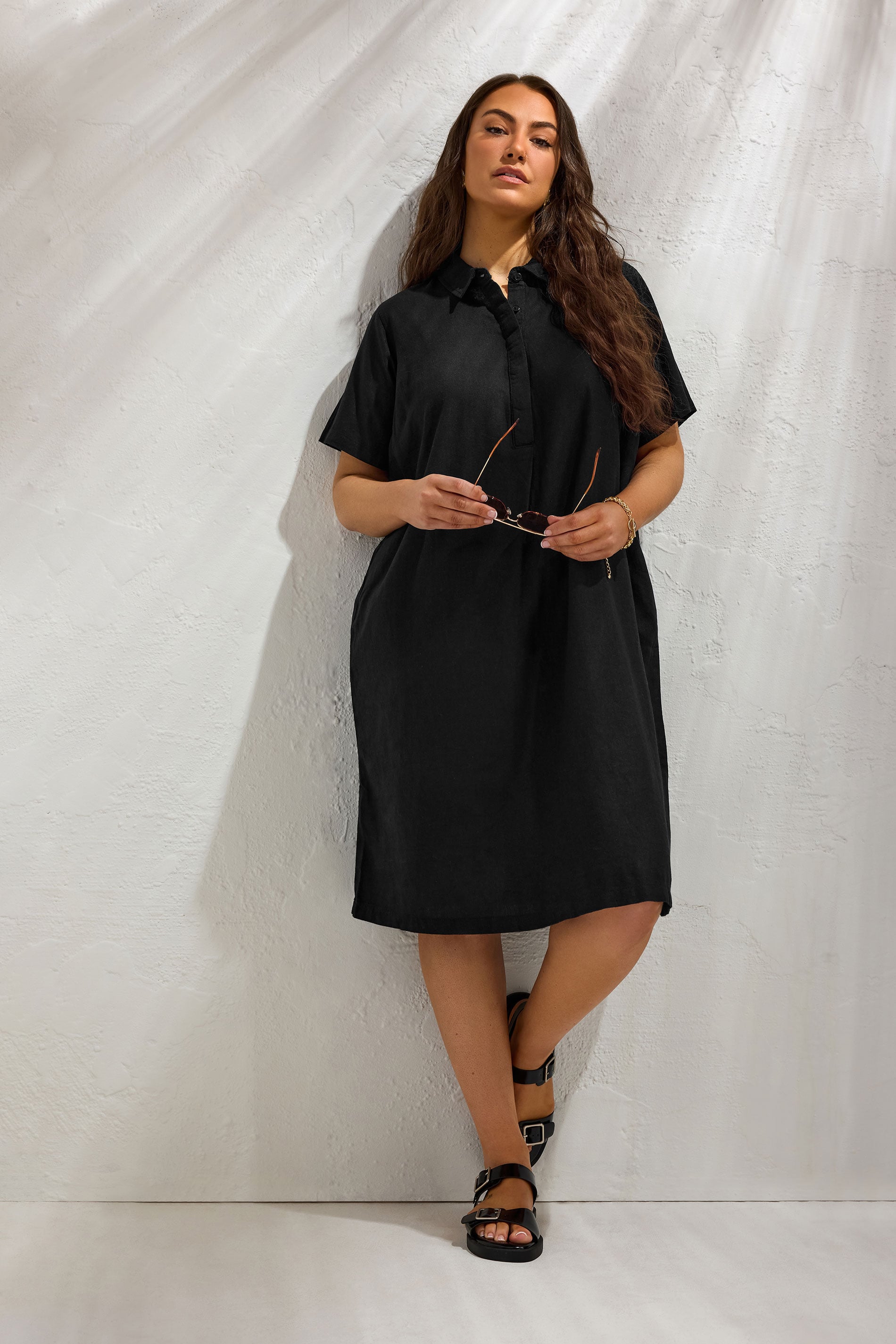 EVANS Plus Size Black Premium Linen Shirt Dress | Evans 3