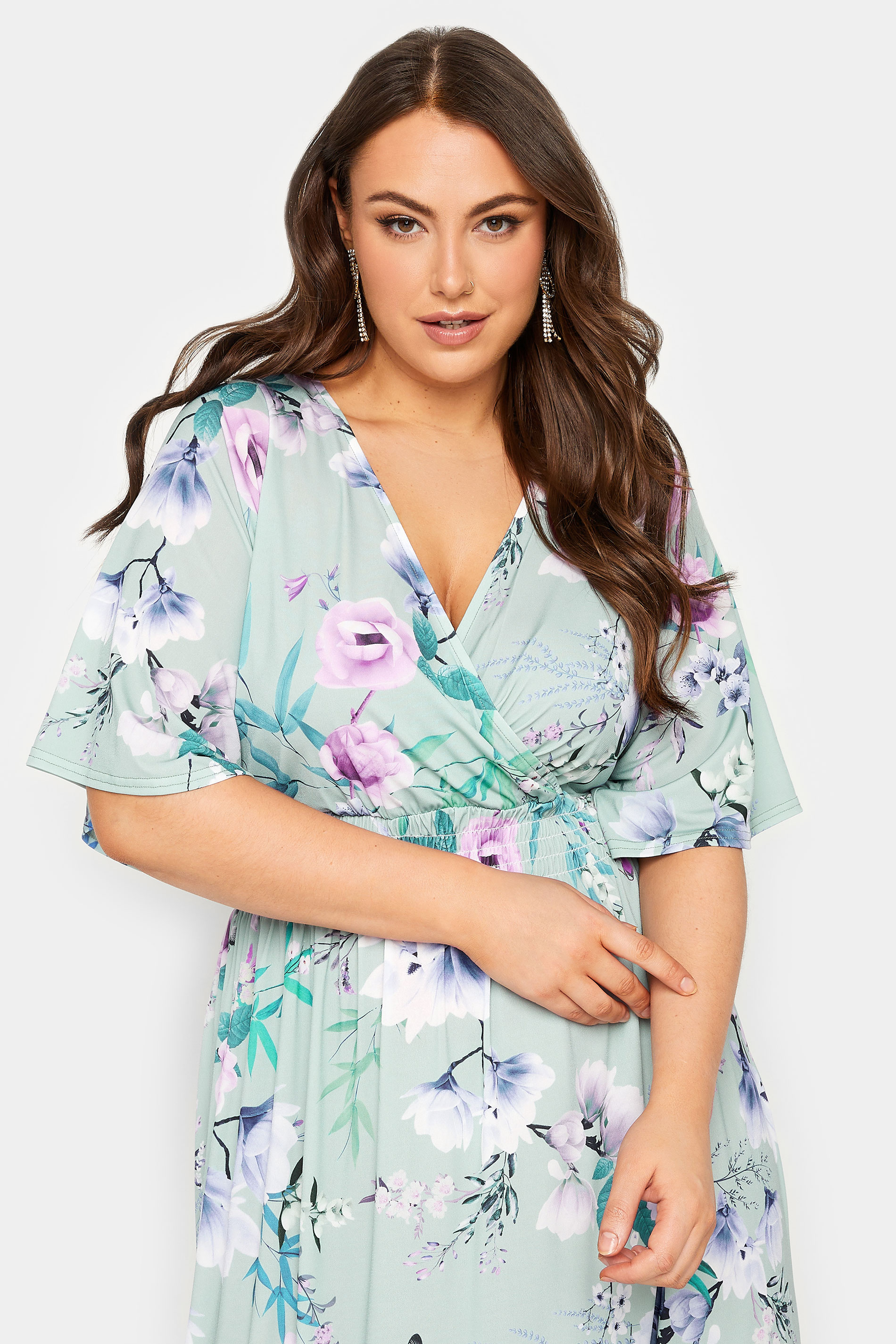 YOURS LONDON Plus Size Light Blue Floral Shirred Maxi Dress | Yours ...