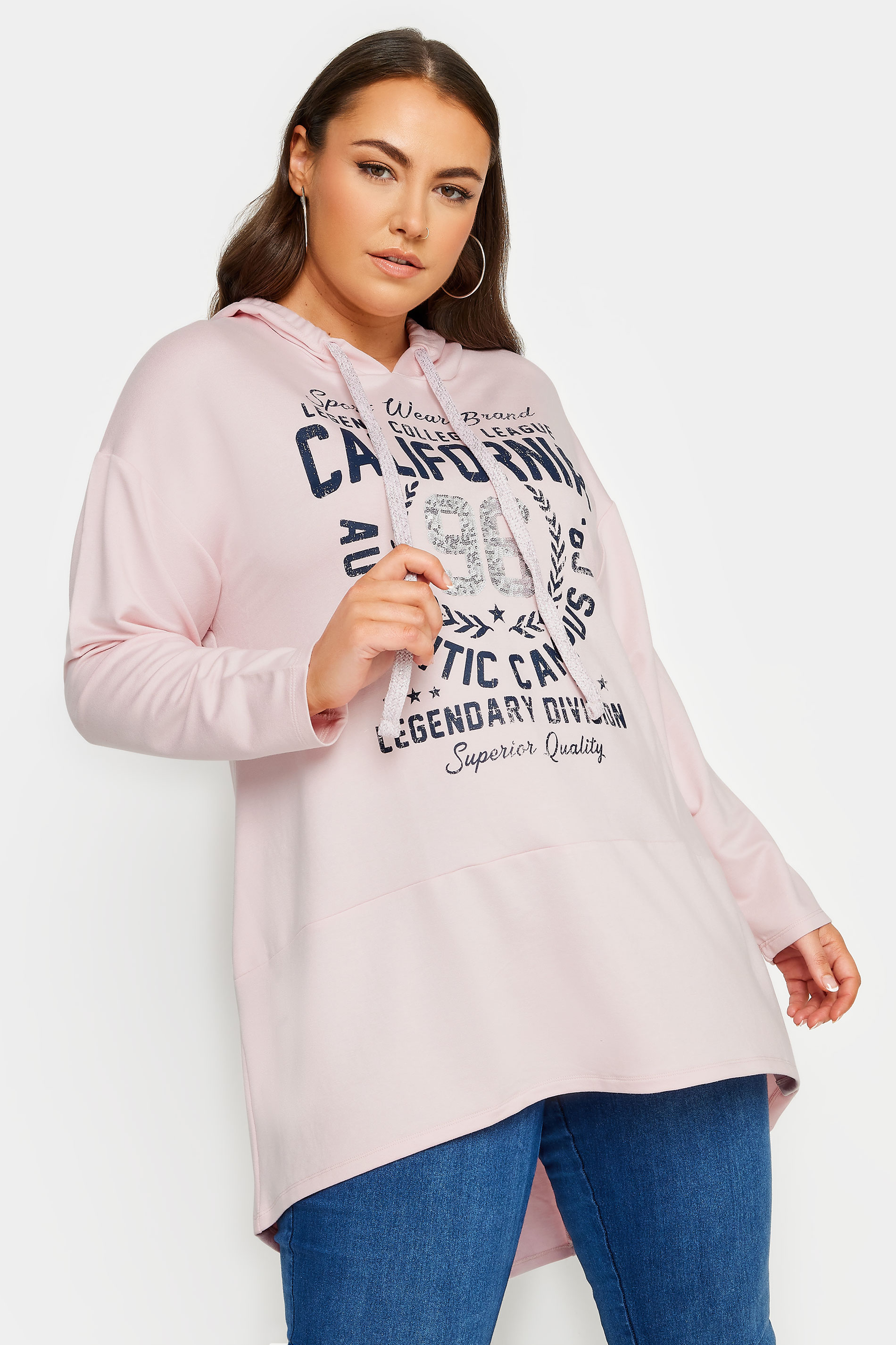 YOURS Curve Pink 'California' Slogan Longline Hoodie | Yours Clothing 1