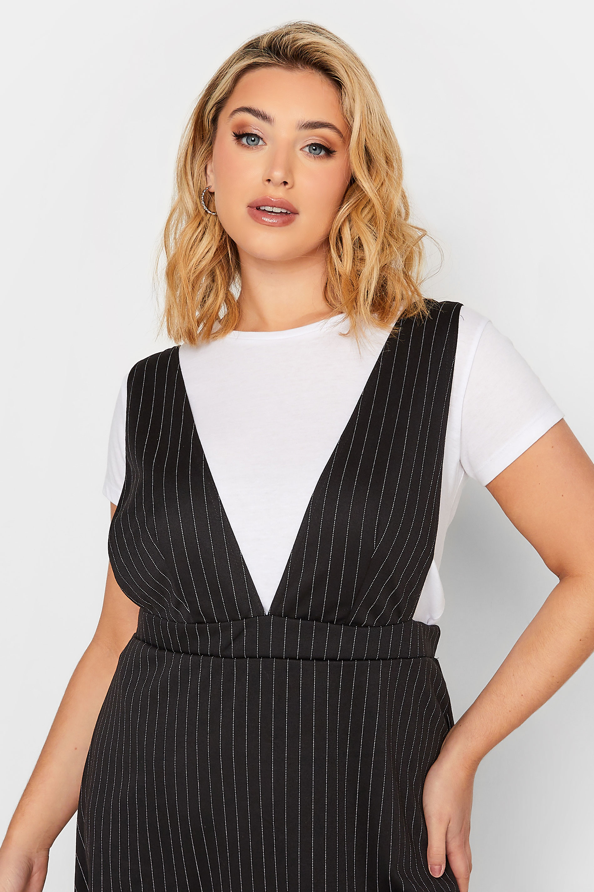 LIMITED COLLECTION Plus Size Black Pinstripe Pinafore Dress | Yours Clothing 3