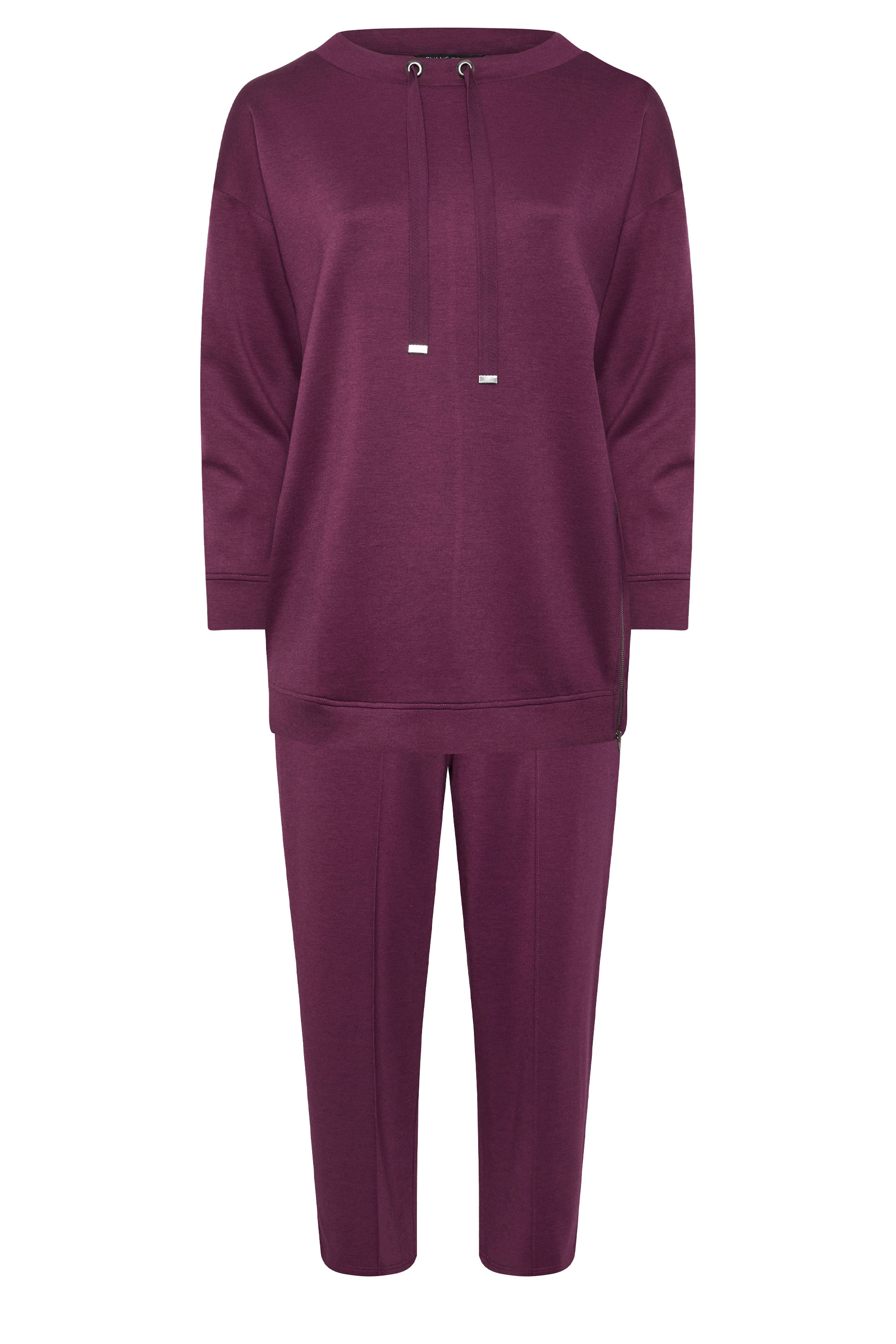 EVANS Plus Size Set Berry Red Luxe Sweatshirt & Joggers | Evans 7