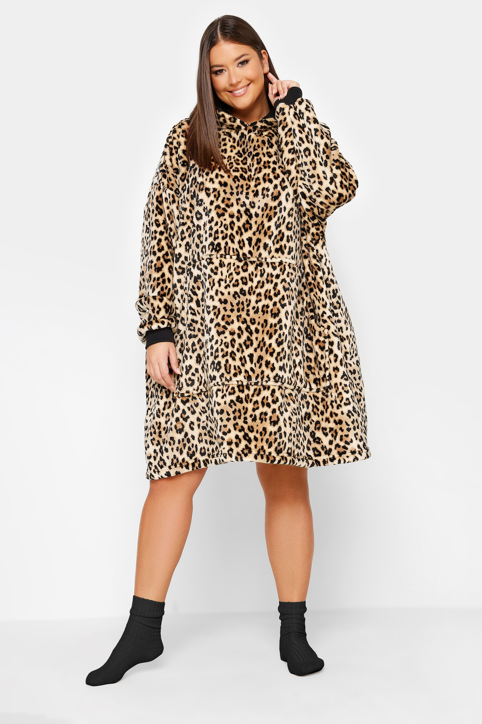 YOURS Plus Size Brown Leopard Print Snuggle Hoodie | Yours Clothing 2