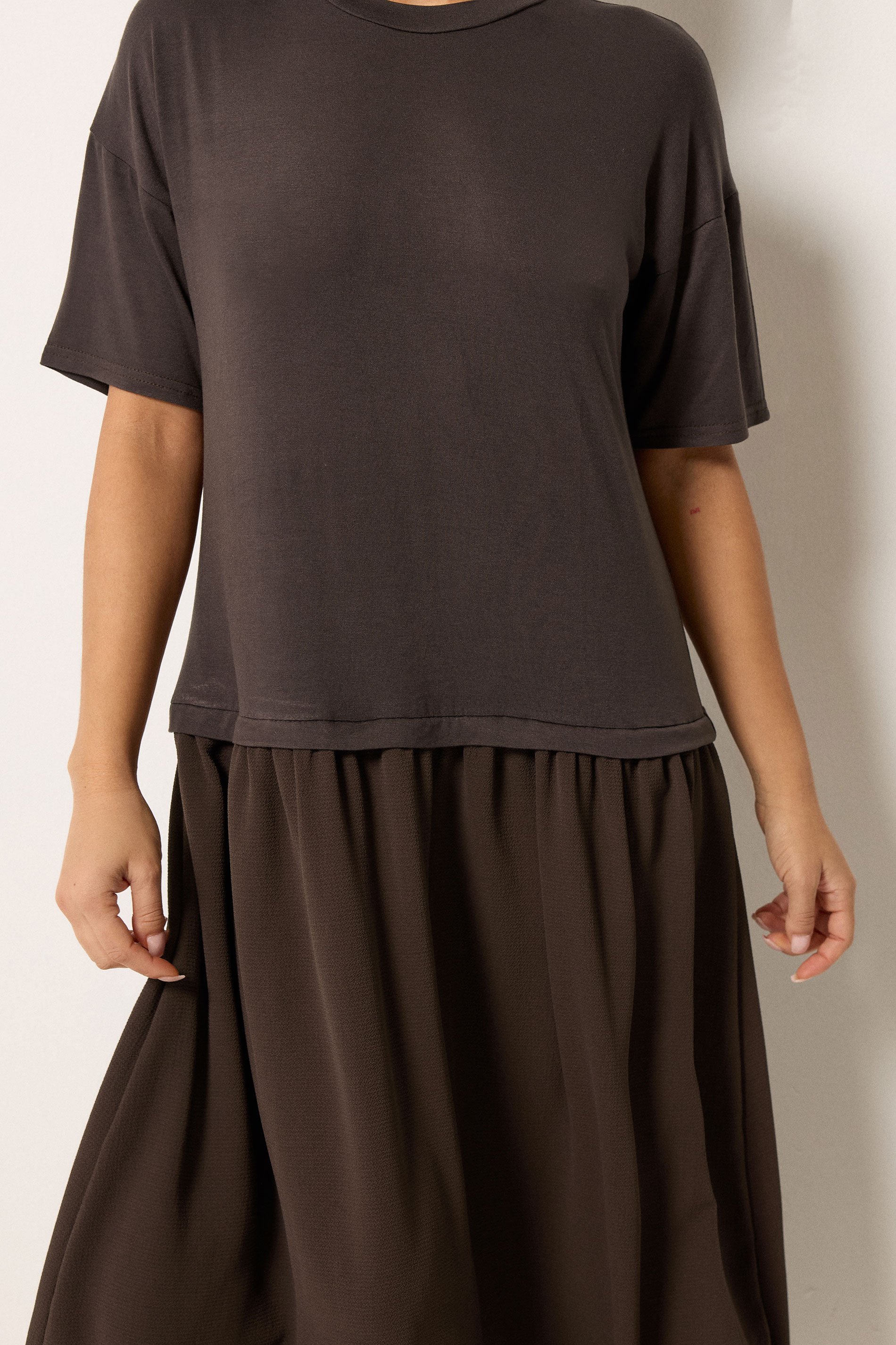 PixieGirl Petite Women's Chocolate Brown Drop Waist Maxi Dress | PixieGirl 4