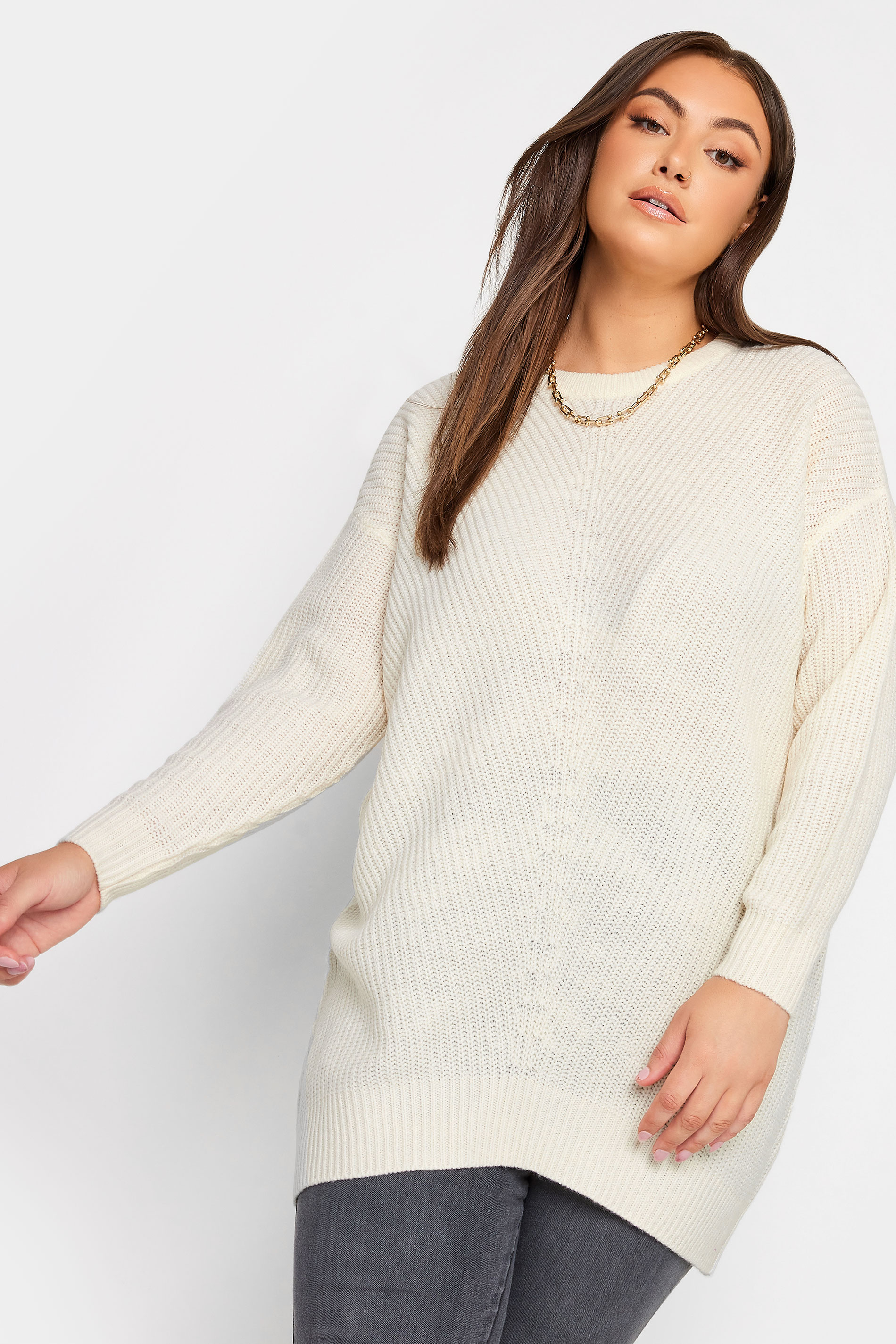 Plus Size Curve Ivory White Essential Knitted Jumper | Yours Clothing 1