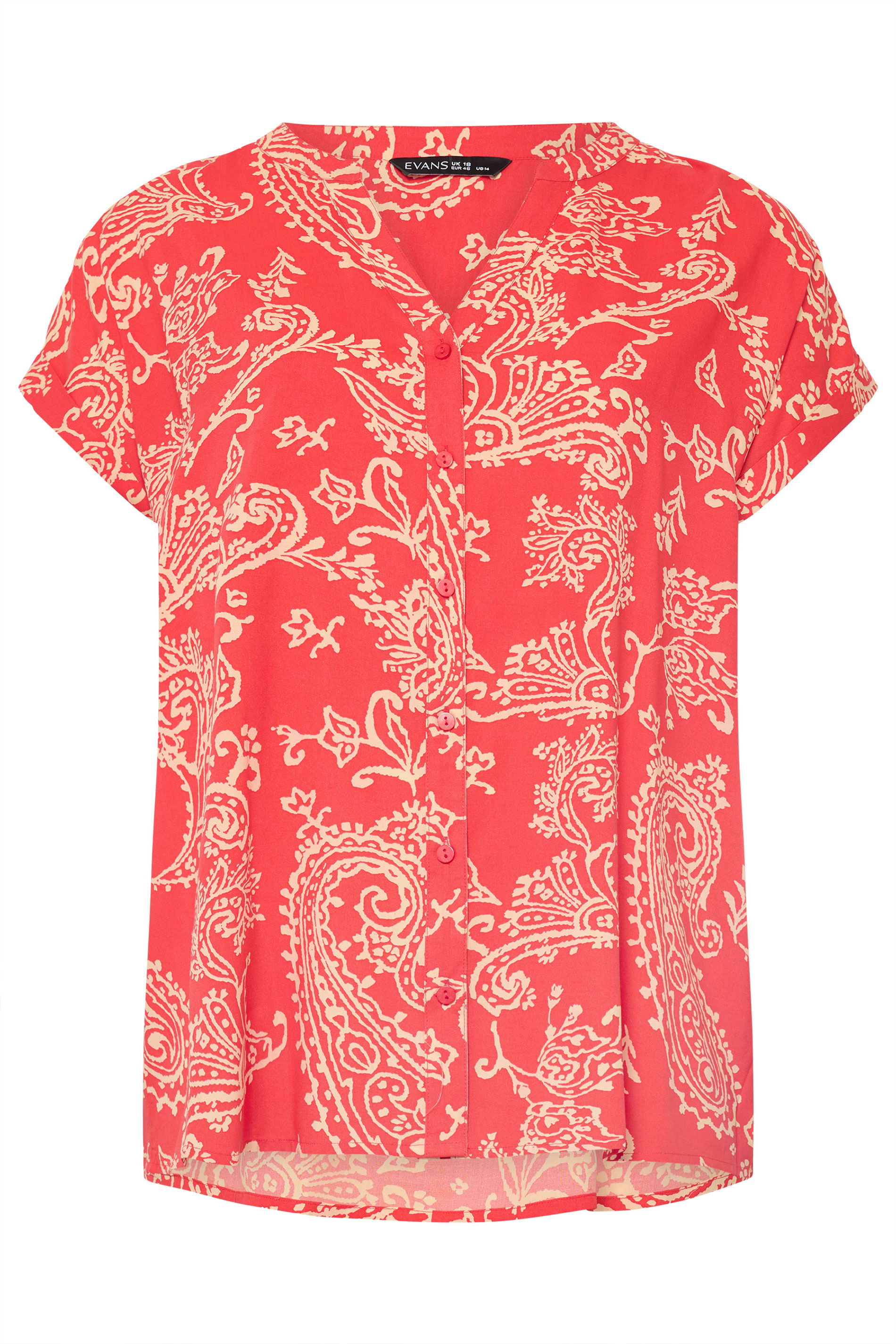 EVANS Plus Size Red Paisley Notch Neck Modal Shirt | Evans 5