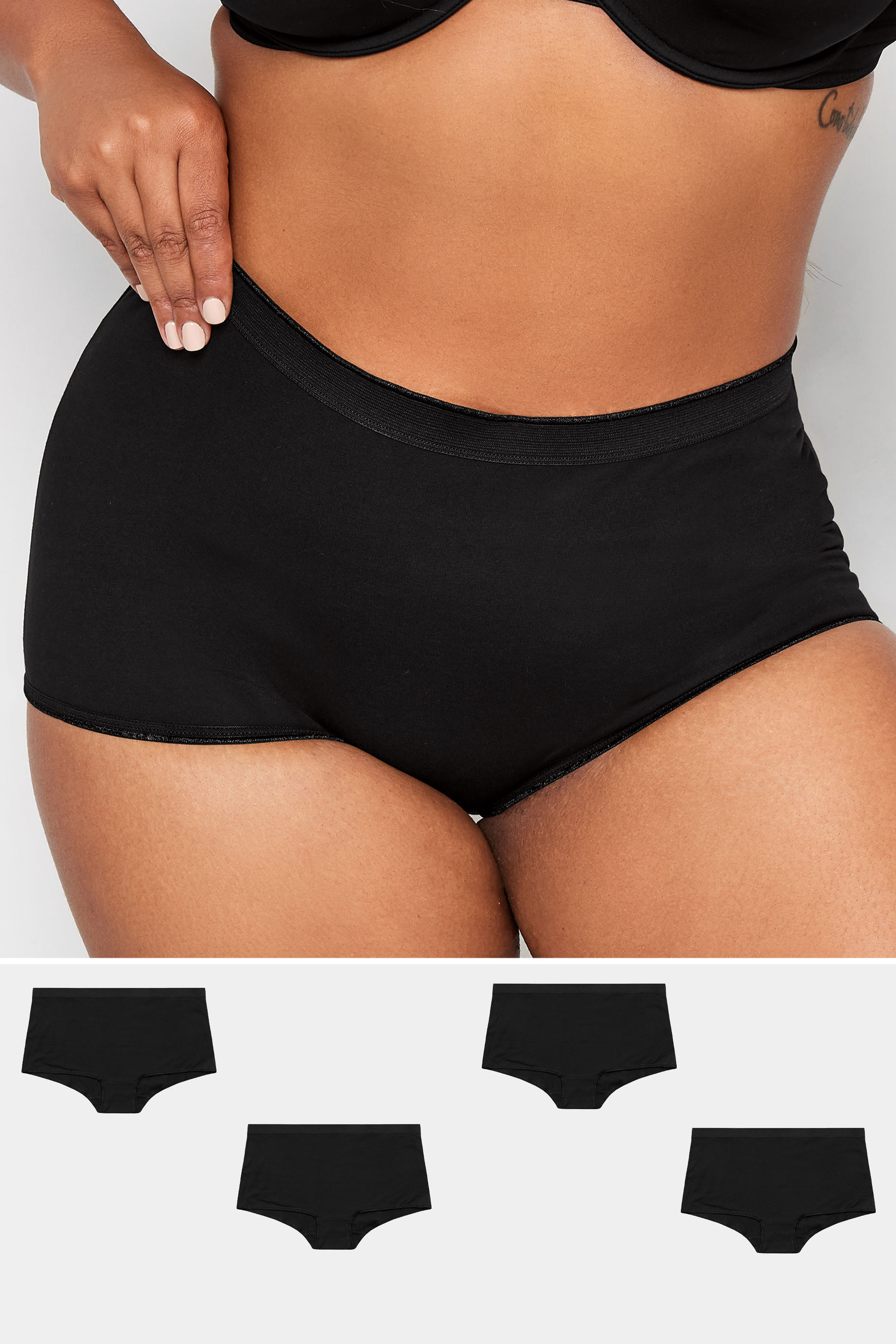 YOURS 4 PACK Plus Size Black Cotton Stretch Shorts | Yours Clothing 1