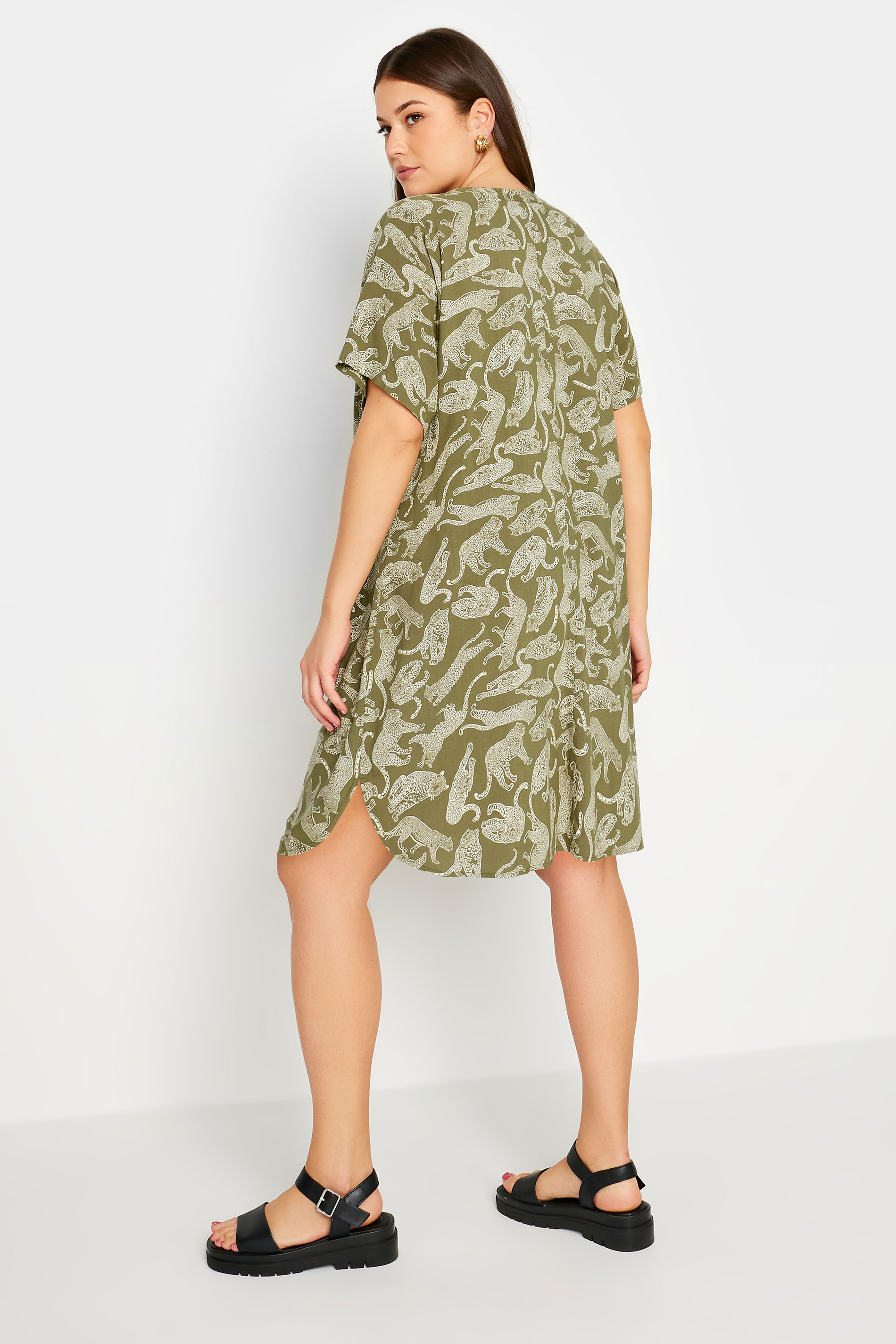 Yours Plus Size Green Leopard Print Tunic Dress | Yours Clothing 3