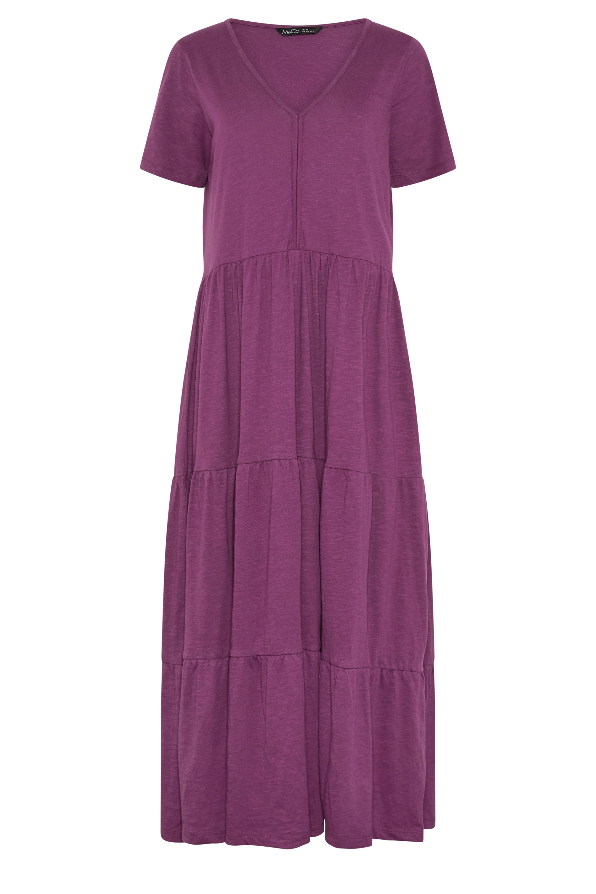M&Co Berry Purple Notch Neck Tiered Cotton Maxi Dress | M&Co 5
