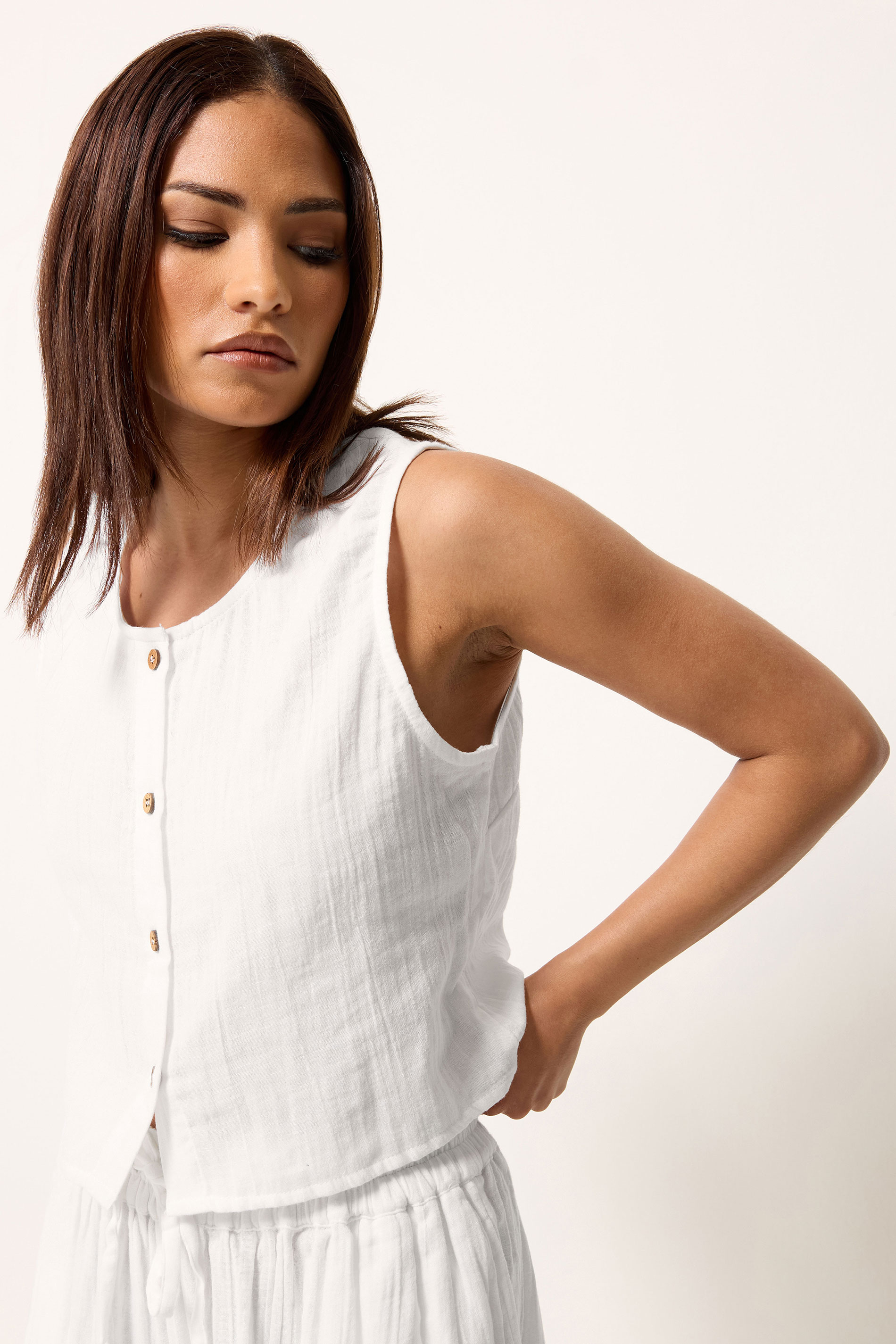 PixieGirl Petite Women's Set White Cotton Cheesecloth Top & Balloon Trousers | PixieGirl 2