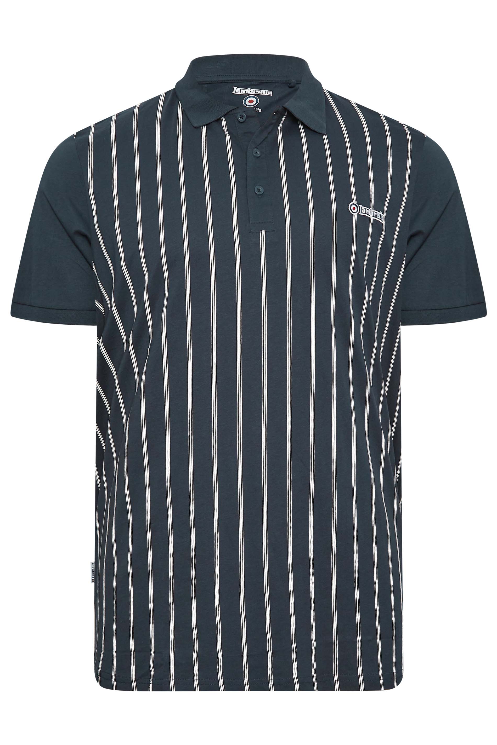 LAMBRETTA Big & Tall Navy Blue Pinstripe Short Sleeve Polo Shirt | BadRhino  3