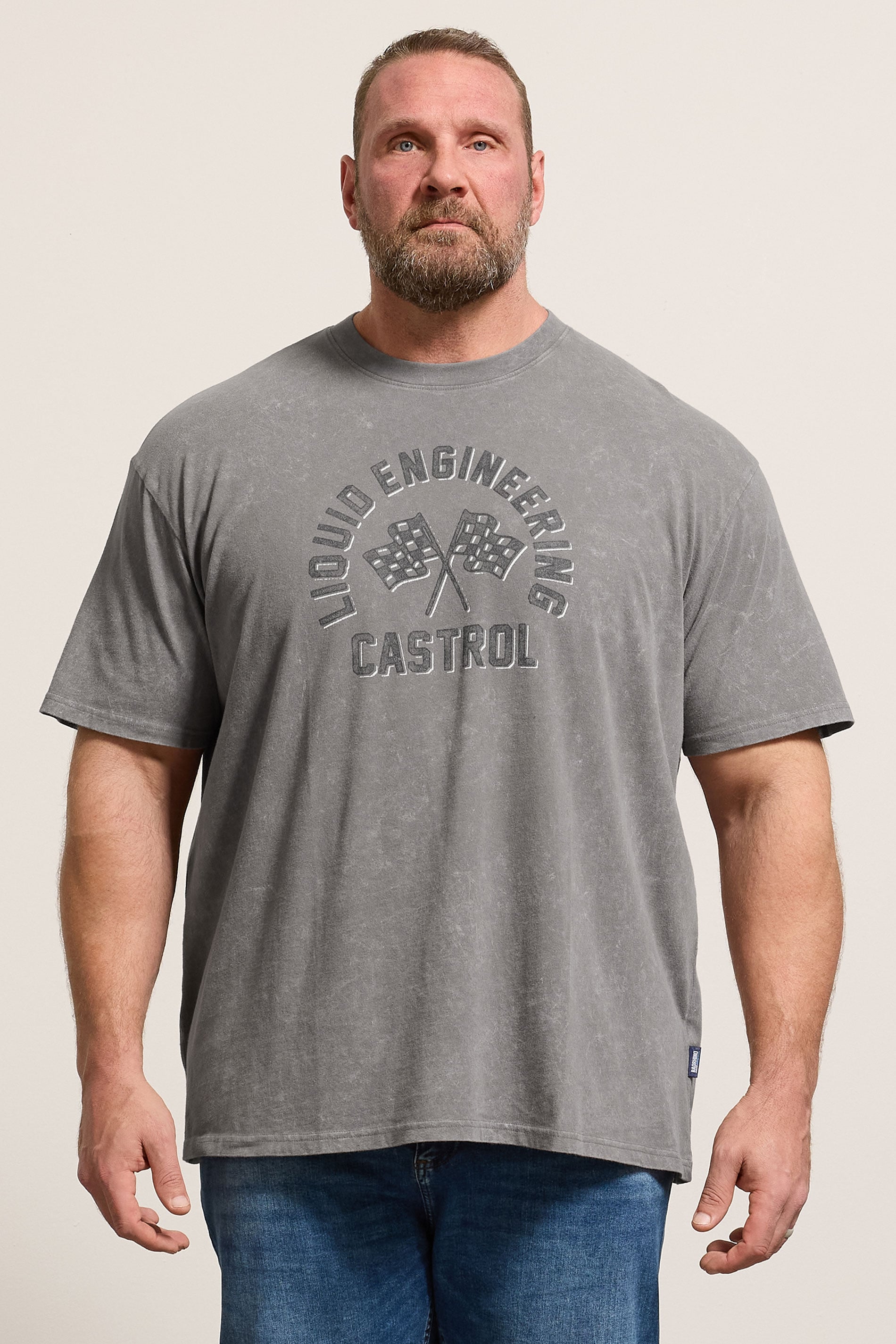 BadRhino Big & Tall Grey Acid Wash 'Castrol' Bike Graphic T-Shirt | BadRhino 3
