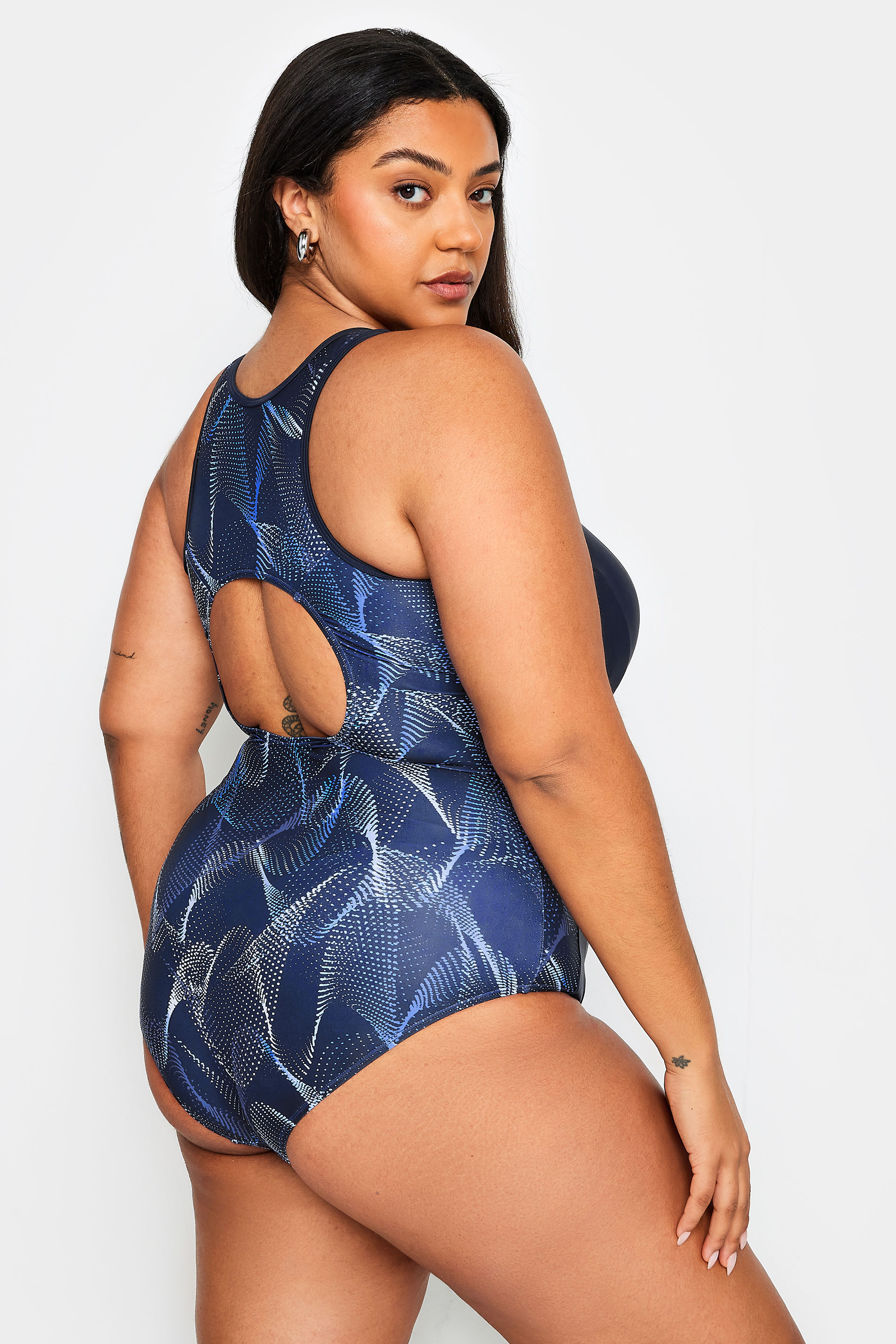 YOURS Plus Size Blue Wavelength Active Swimsuit | Yours Clothing 3