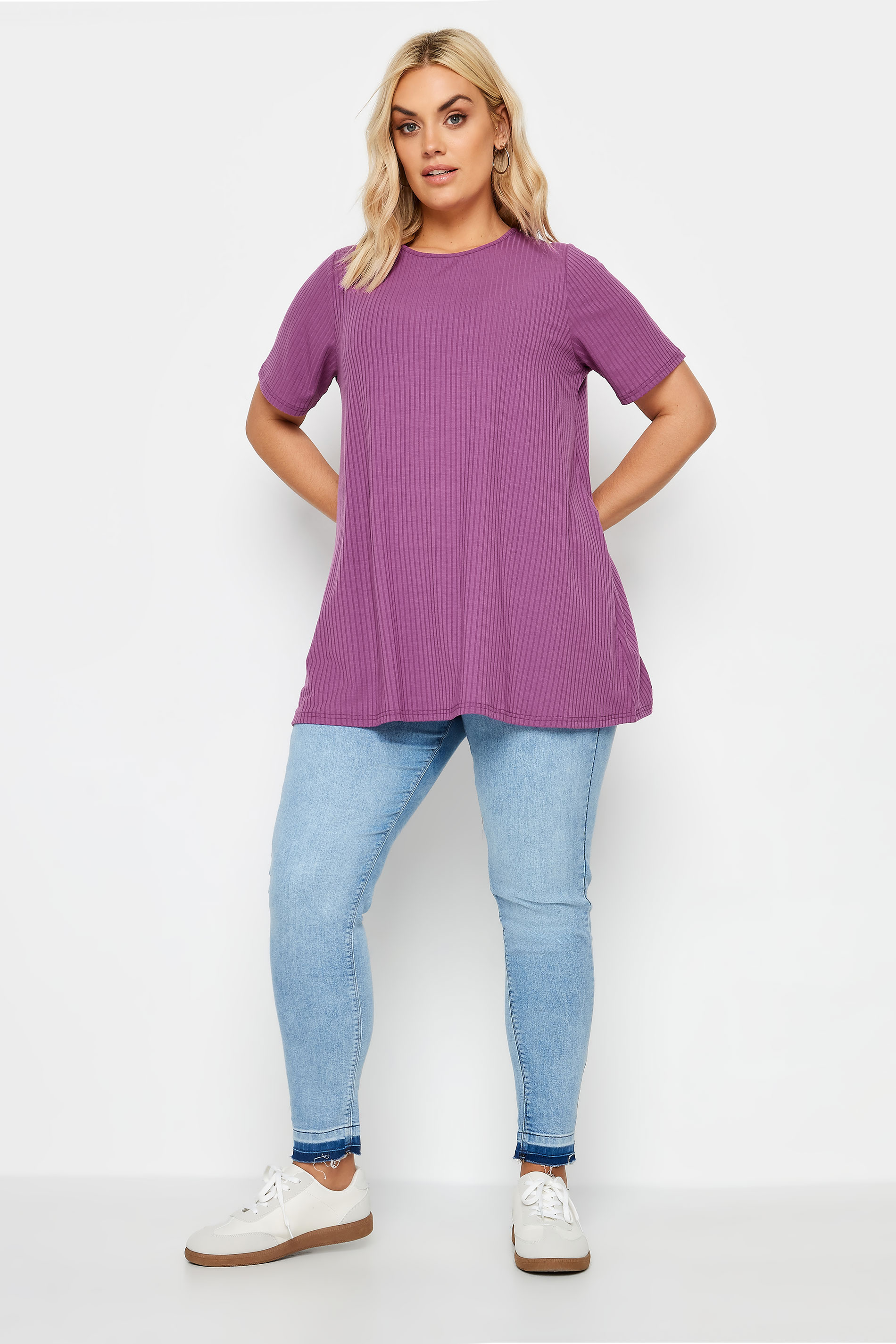 YOURS Plus Size Purple Ribbed T-Shirt | Yours Clothing 2