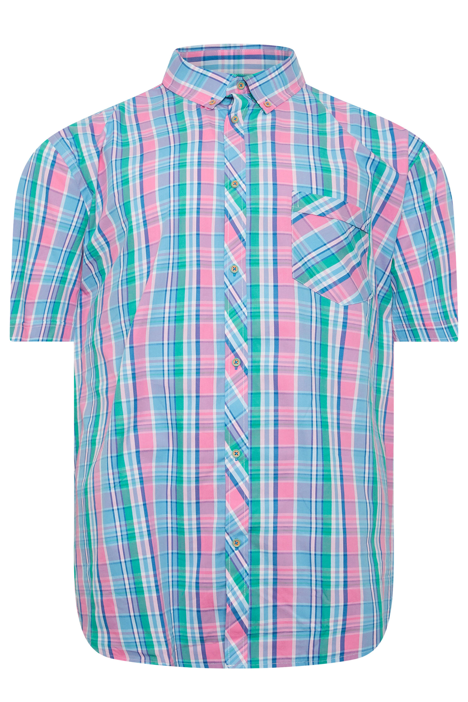 KAM Big & Tall Pink Check Short Sleeve Shirt | BadRhino 2