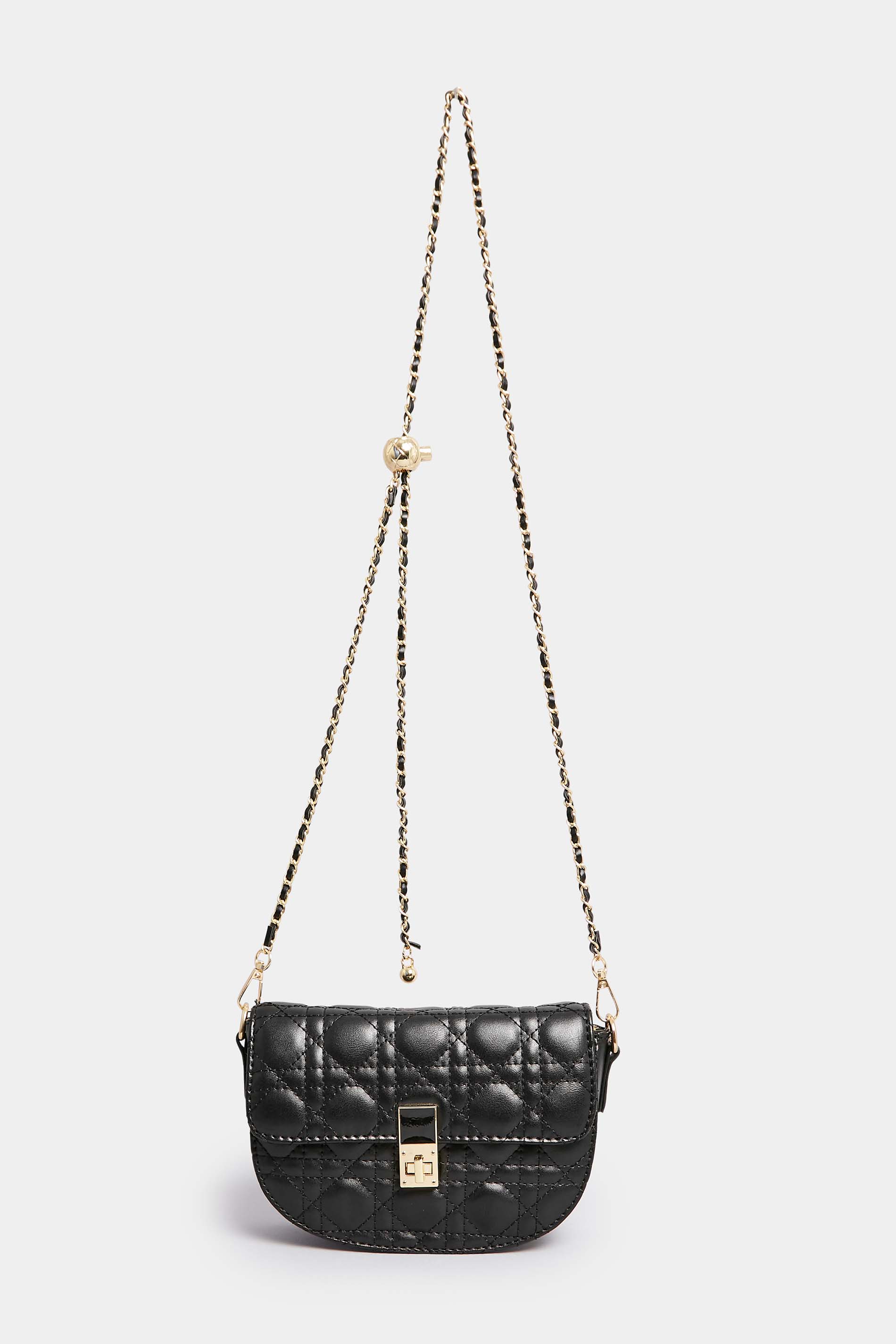Black Quilted Chain Shoulder Bag | Yours Clothing 3