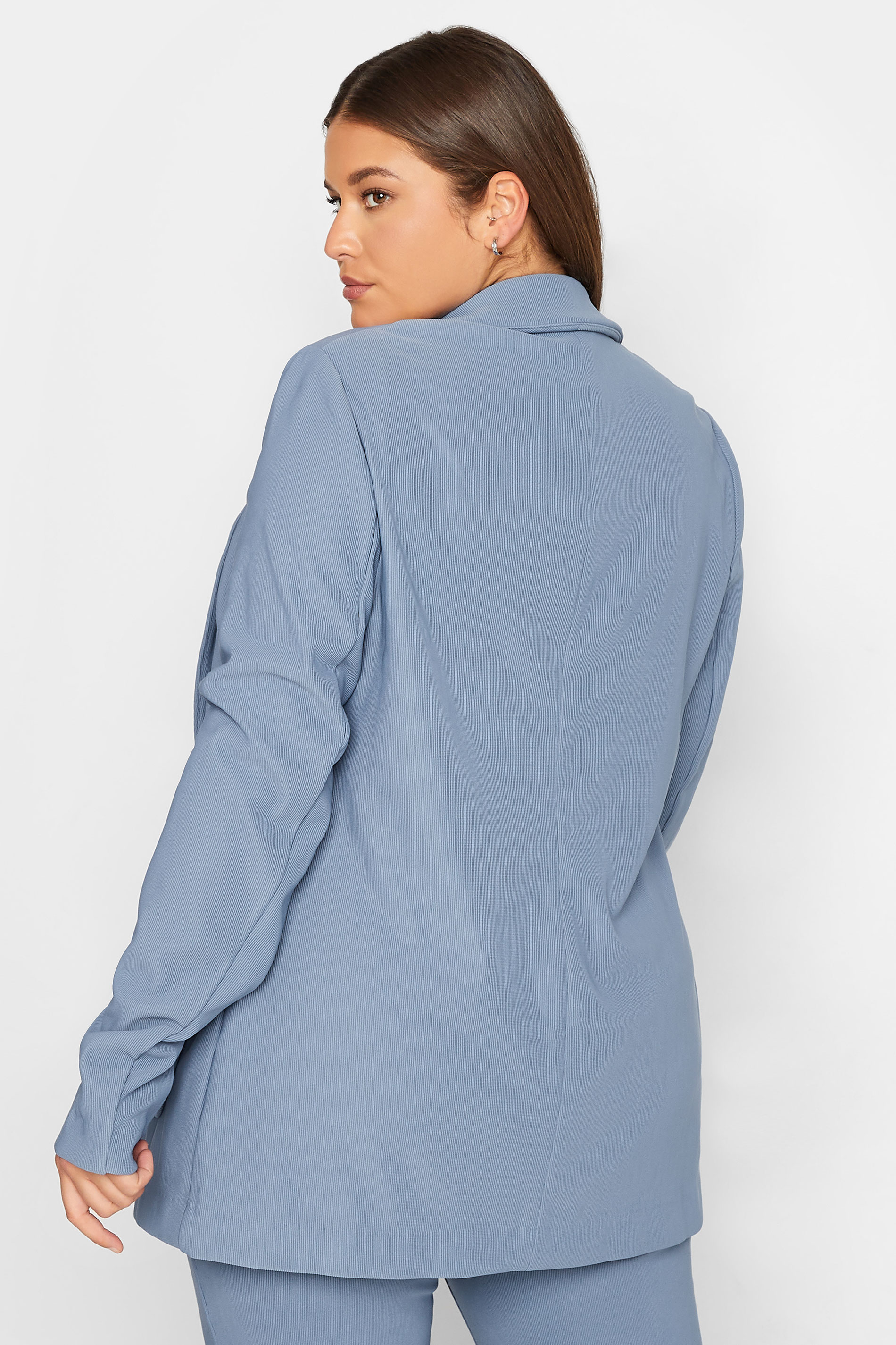 LTS Tall Women's Blue Ribbed Blazer Jacket | Long Tall Sally 3