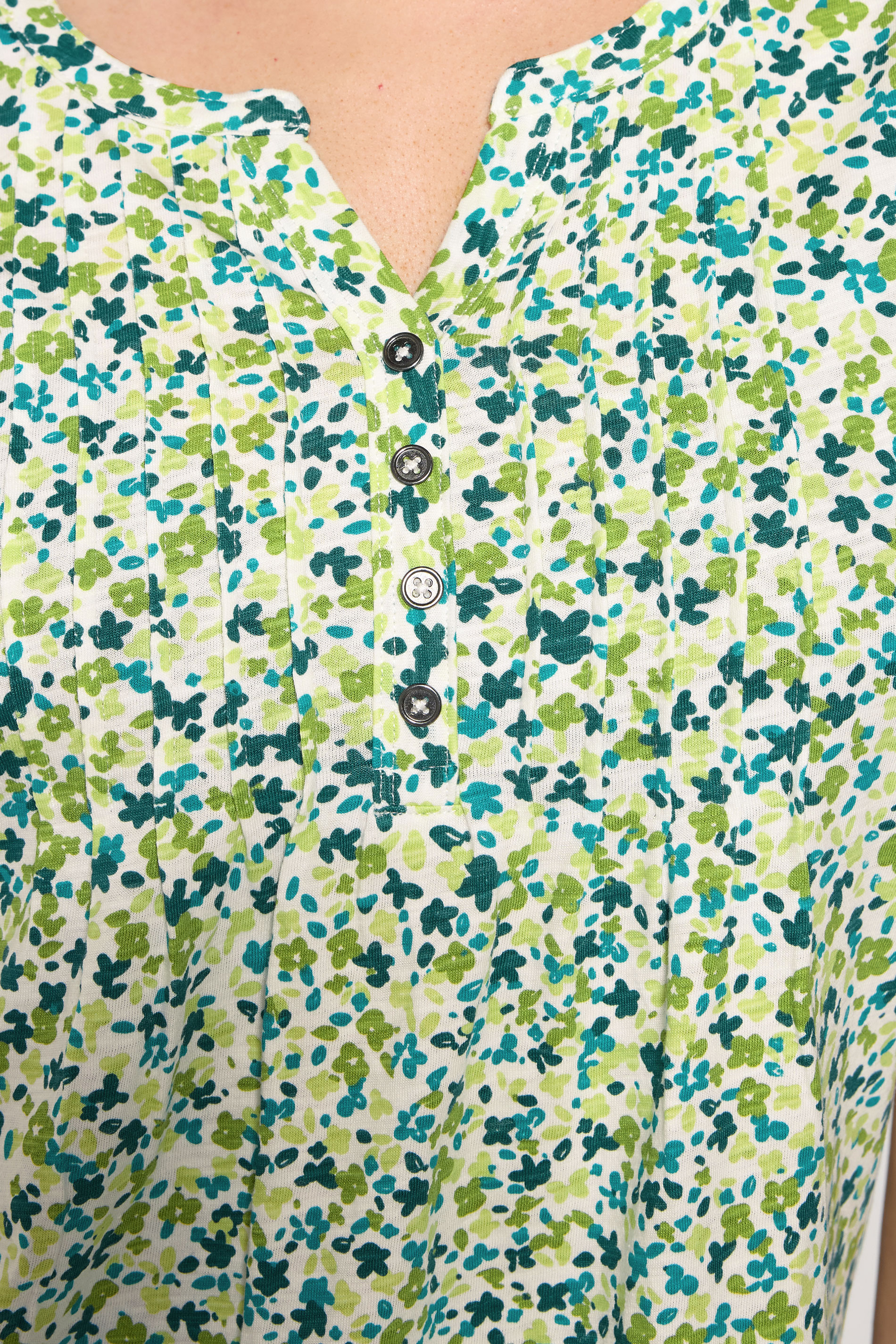 M&Co Green Ditsy Floral Cotton Henley Top | M&Co 4