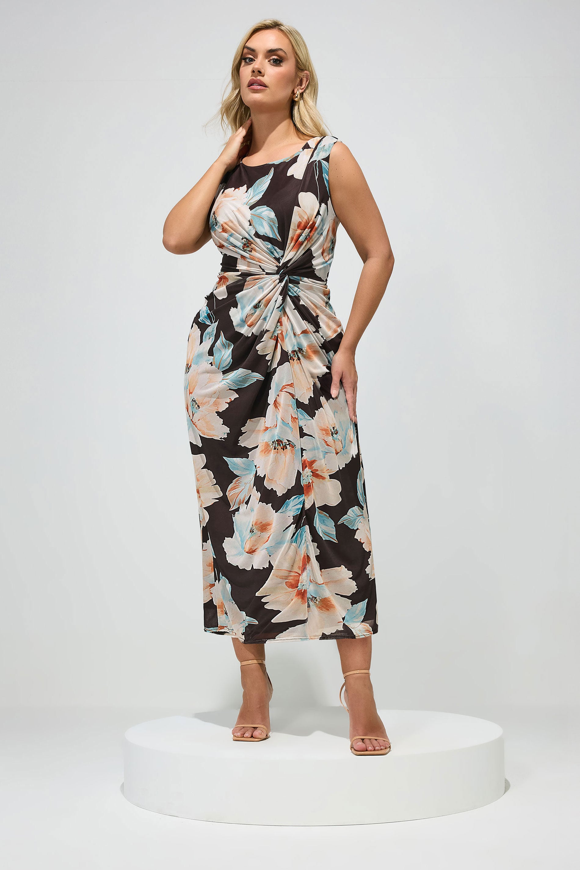 YOURS LONDON Plus Size Chocolate Brown Floral Dress | Yours Clothing 2