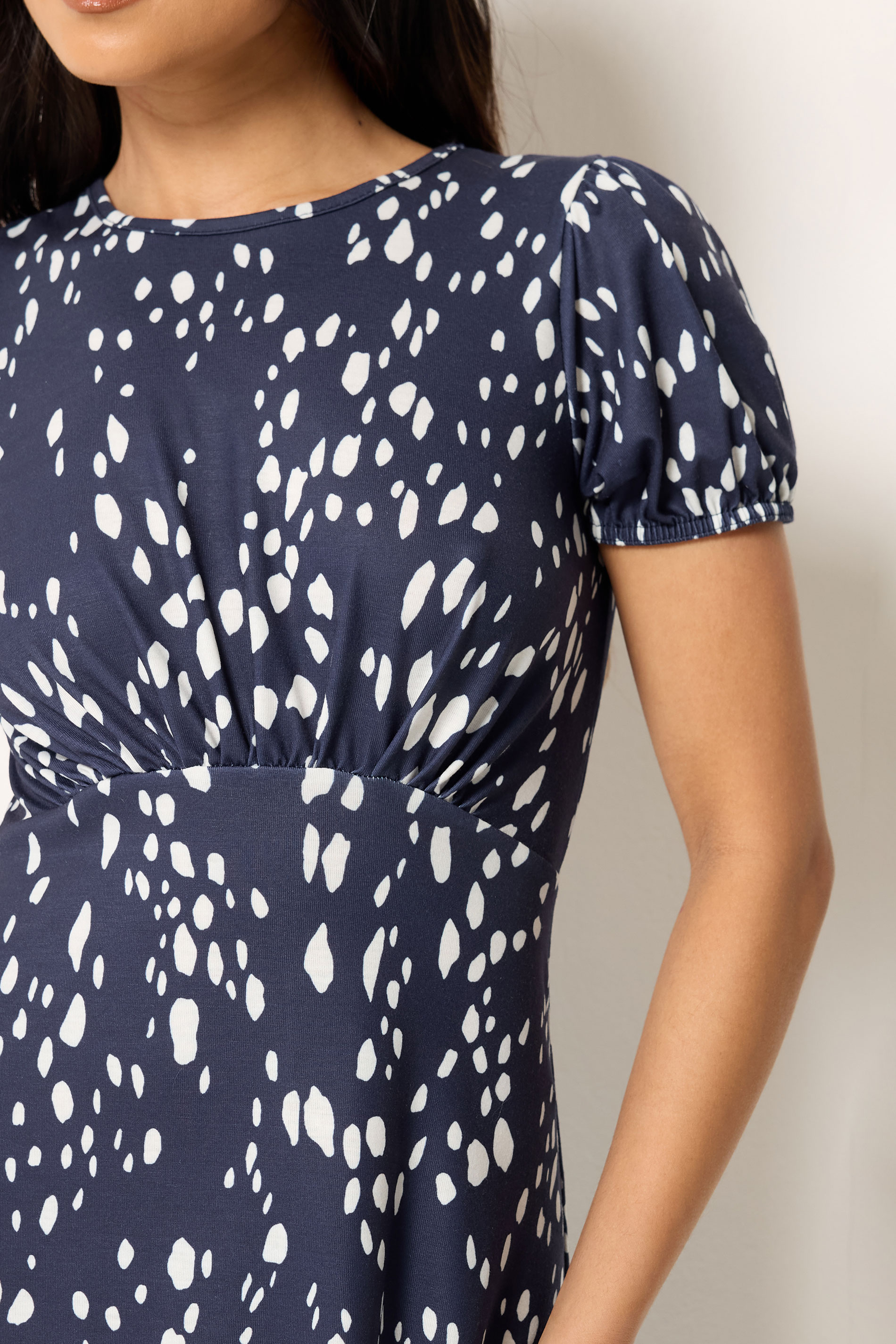 PixieGirl Petite Navy Blue Spot Print Midi Dress | PixieGirl 4
