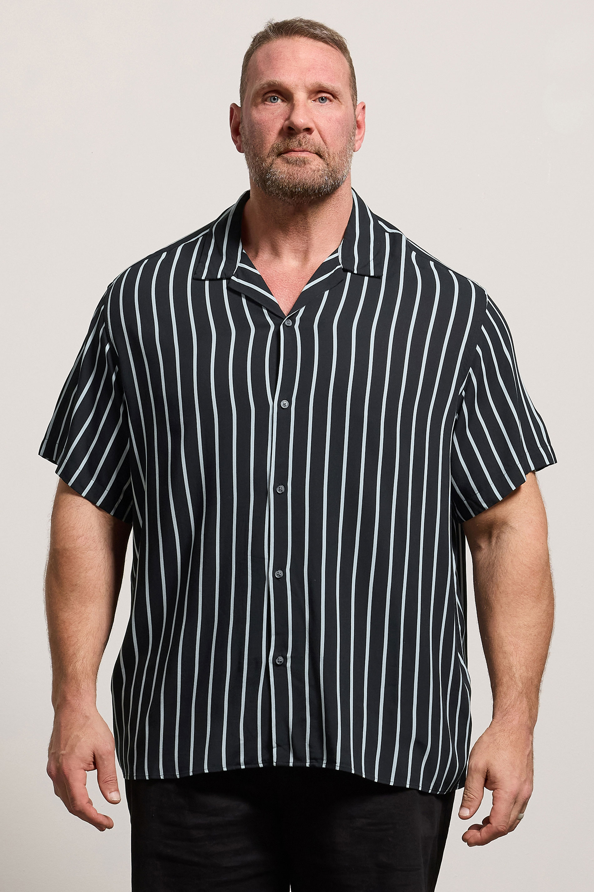 JACK & JONES Big & Tall Black Stripe Resort Shirt | BadRhino 3