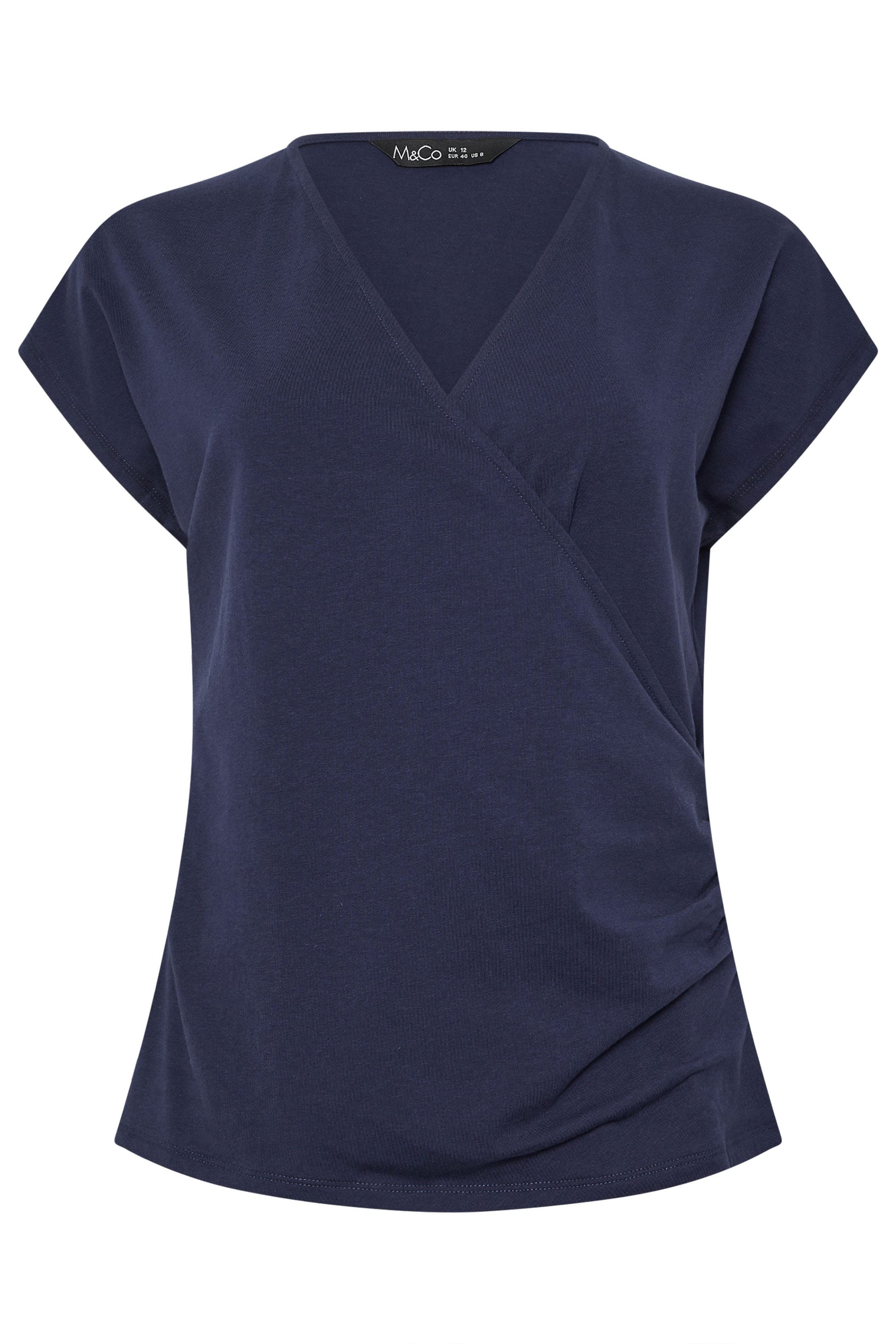 M&Co 2 PACK White & Navy Short Sleeve Wrap Tops | M&Co 8