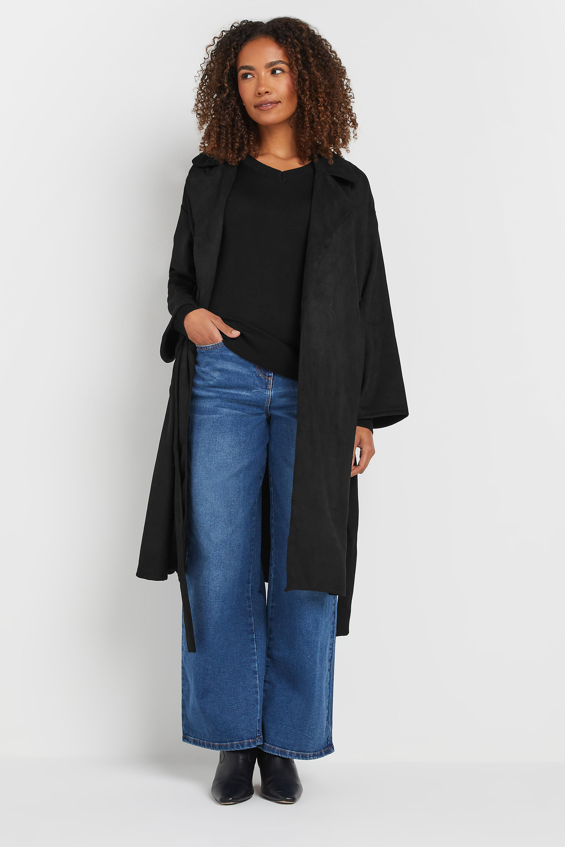 M&Co Black Faux Suede Wrap Formal Coat | M&Co 1