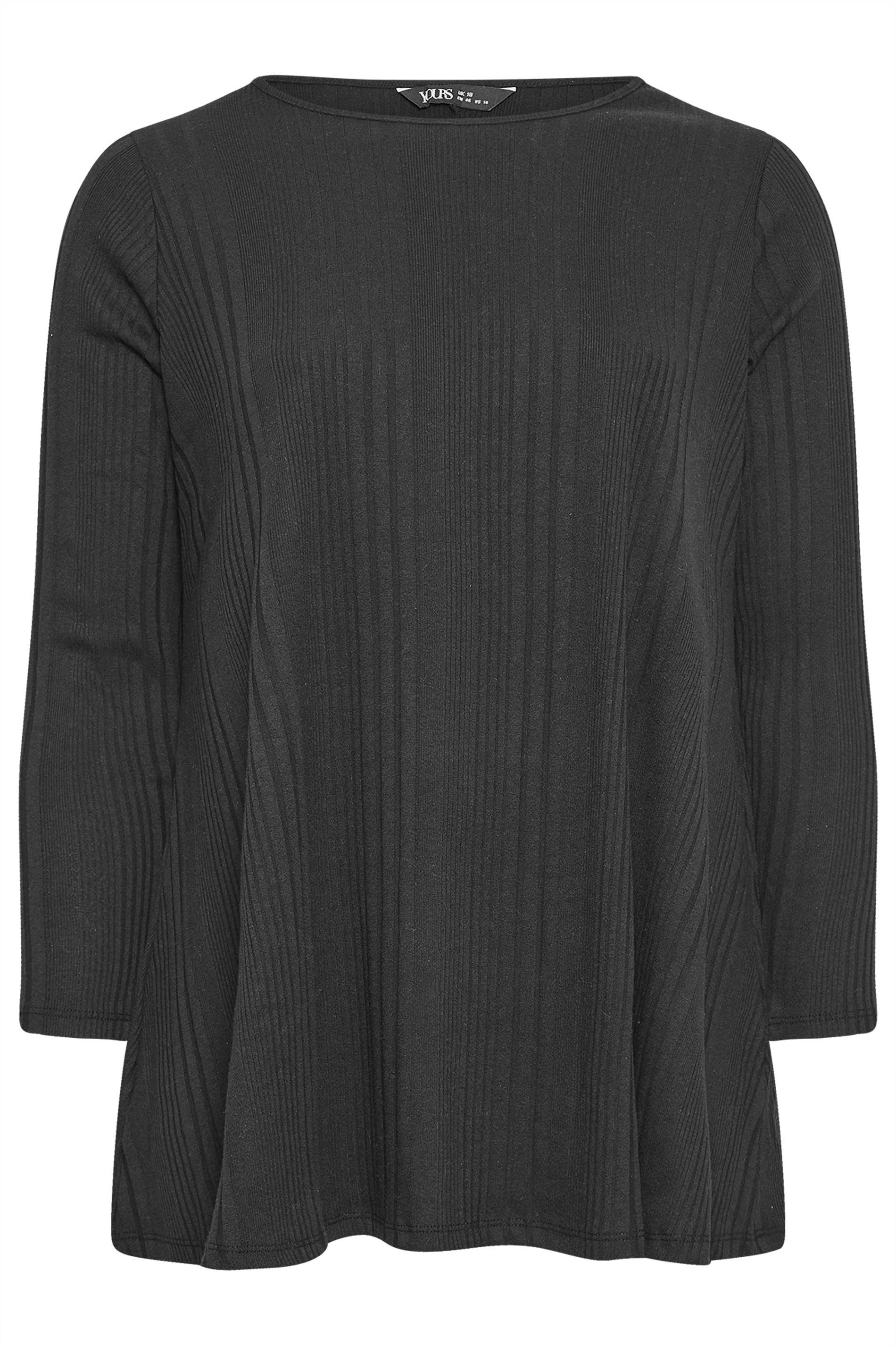 YOURS Plus Size Black Ribbed Long Sleeve Top | Yours Clothing