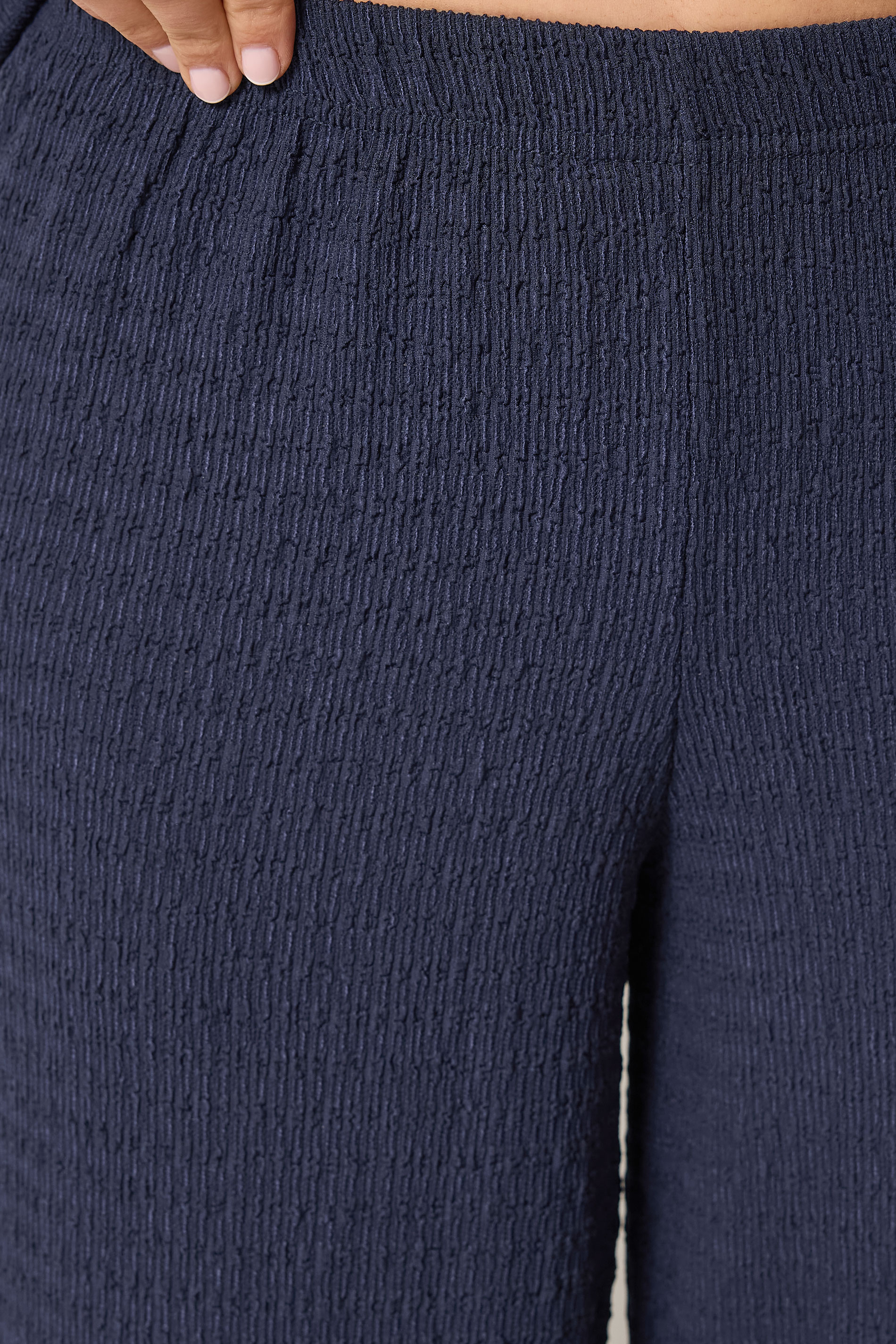 LTS Tall Women's Set Navy Blue Textured Top & Wide Leg Trousers | Long Tall Sally 2