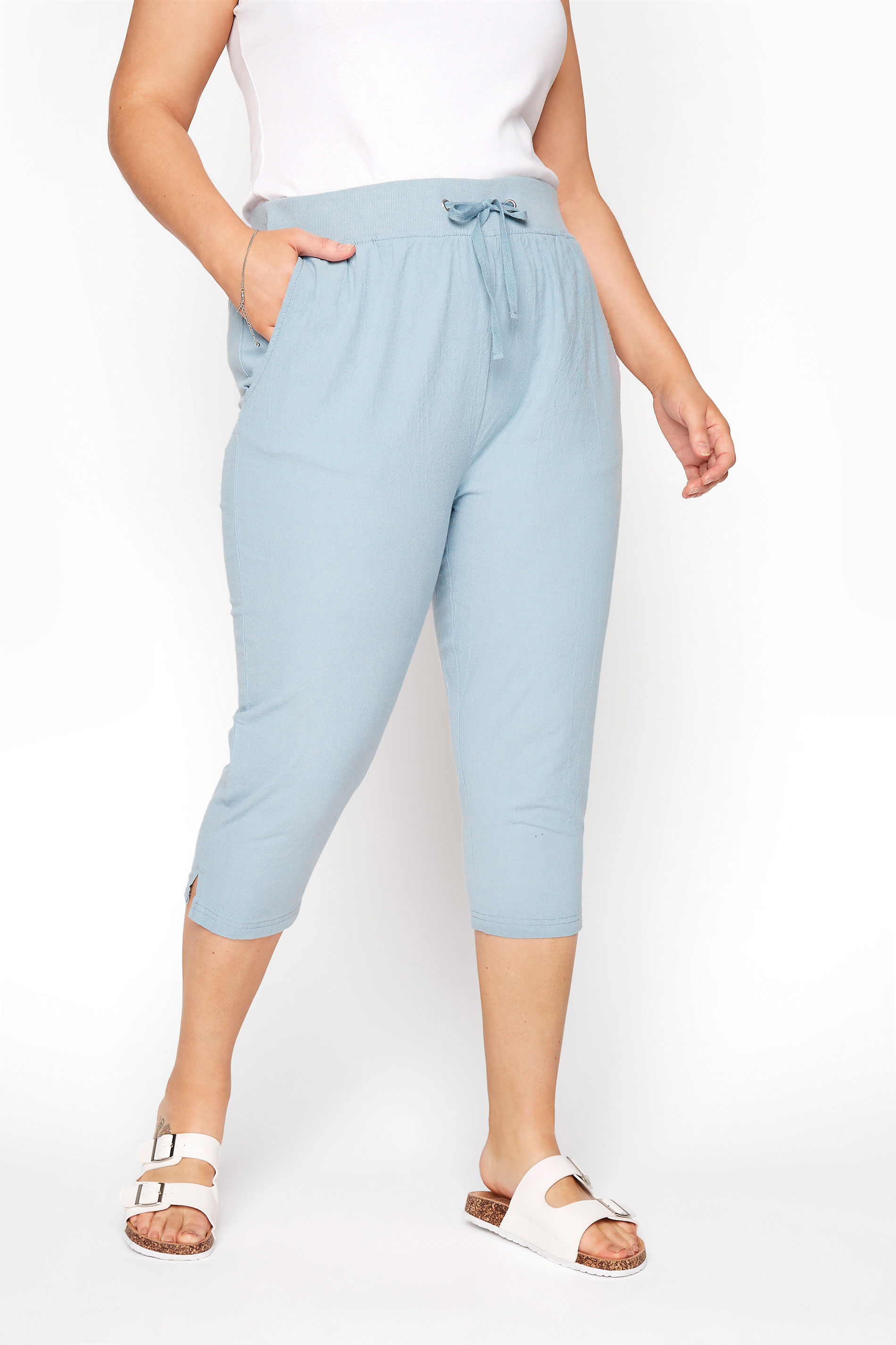 Light Blue Cool Cotton Cropped Joggers | Yours Clothing