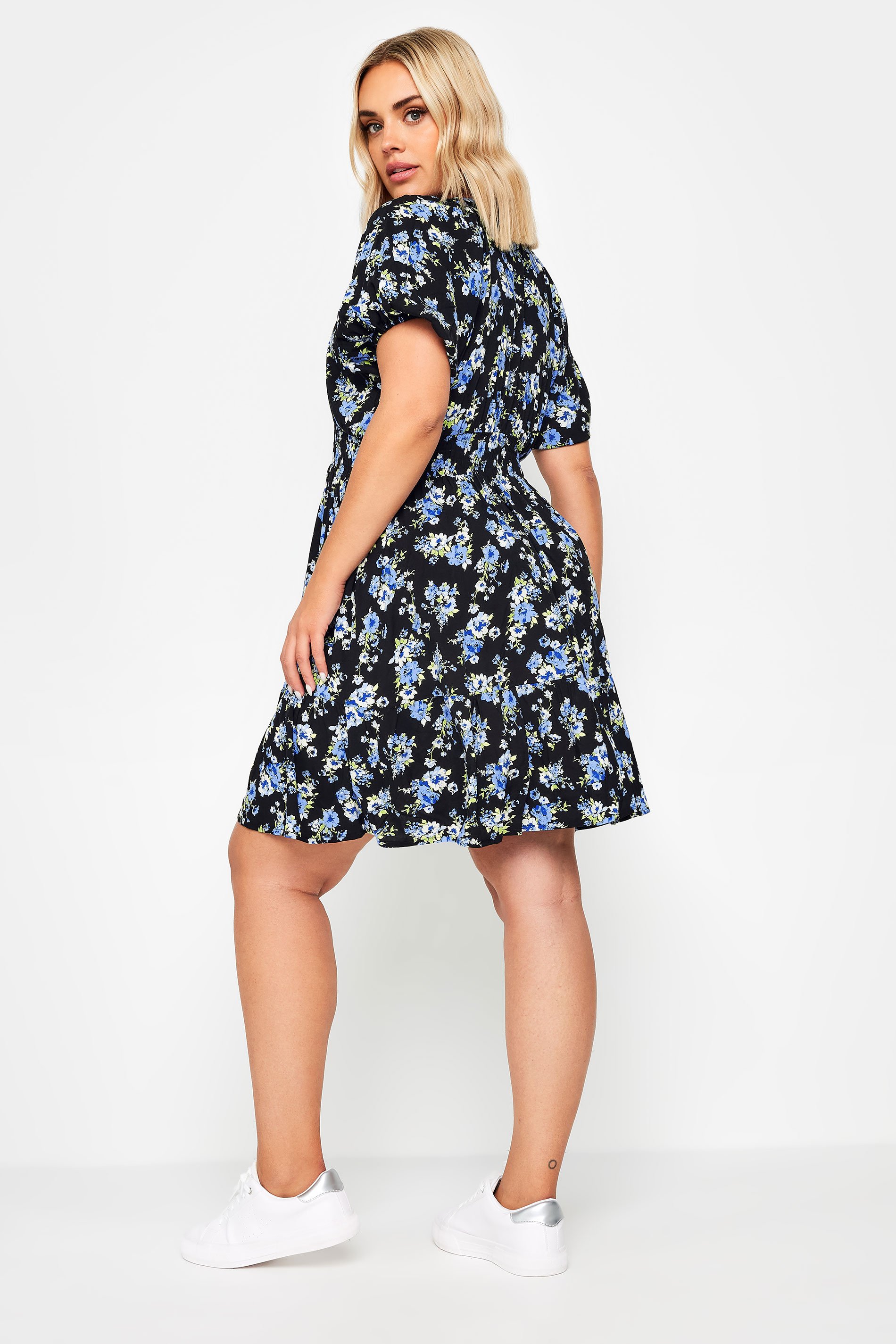 YOURS Plus Size Blue Floral Print Button Through Dress | Yours Curve ...