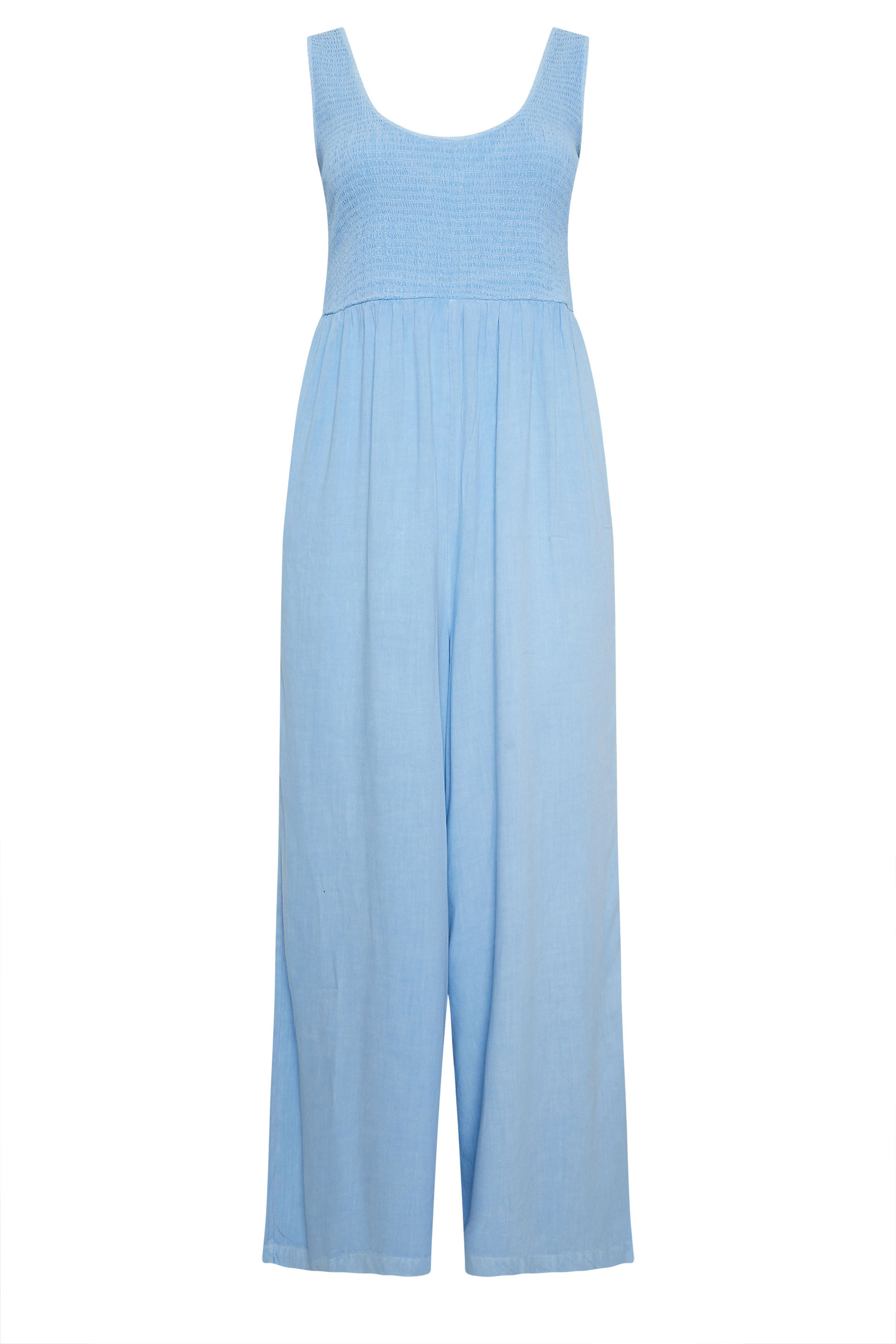 LIMITED COLLECTION Plus Size Blue Chambray Shirred Jumpsuit | Yours Clothing 5