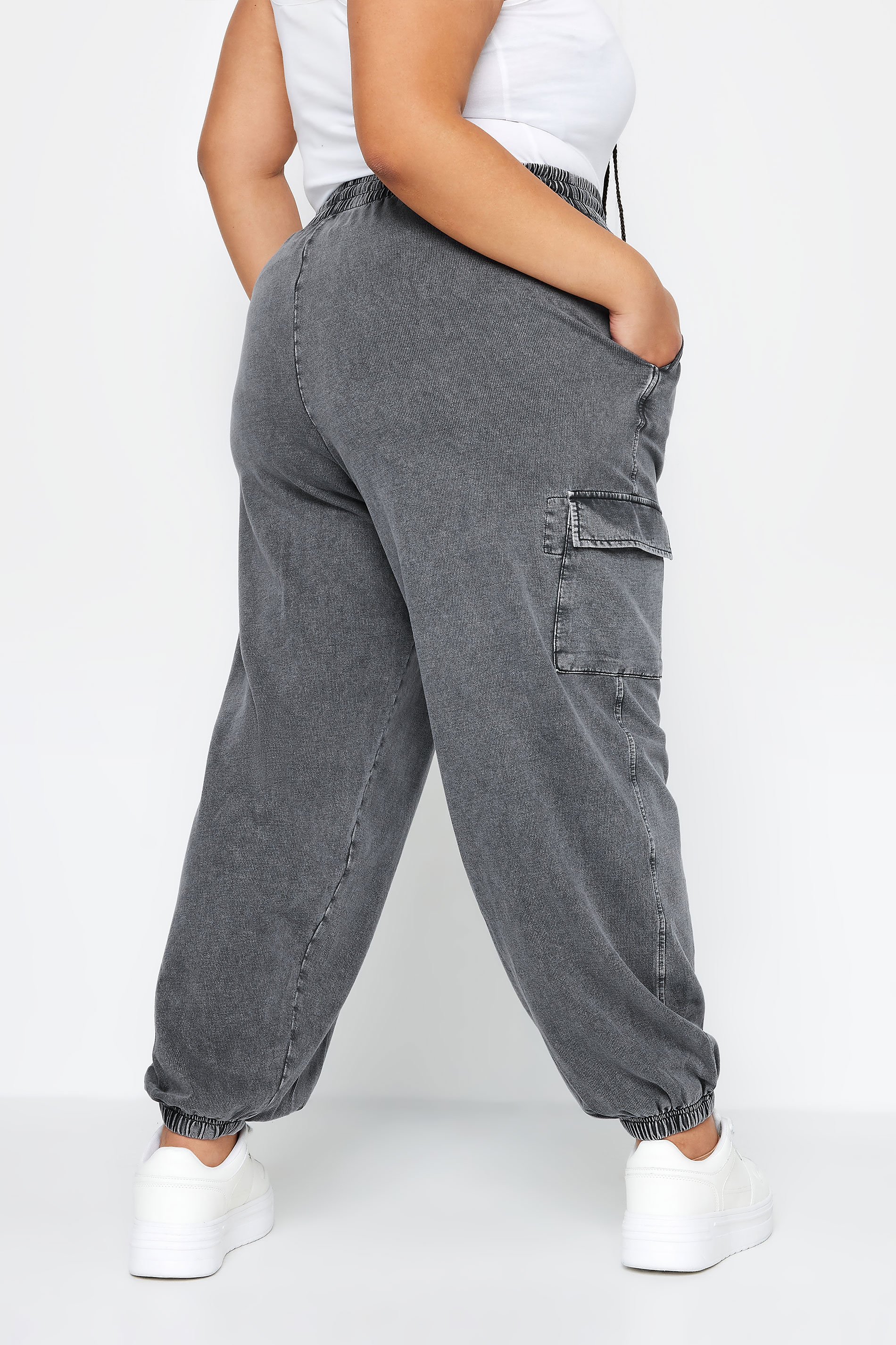 LIMITED COLLECTION Plus Size Grey Acid Wash Cuffed Cargo Joggers | Yours Clothing 3