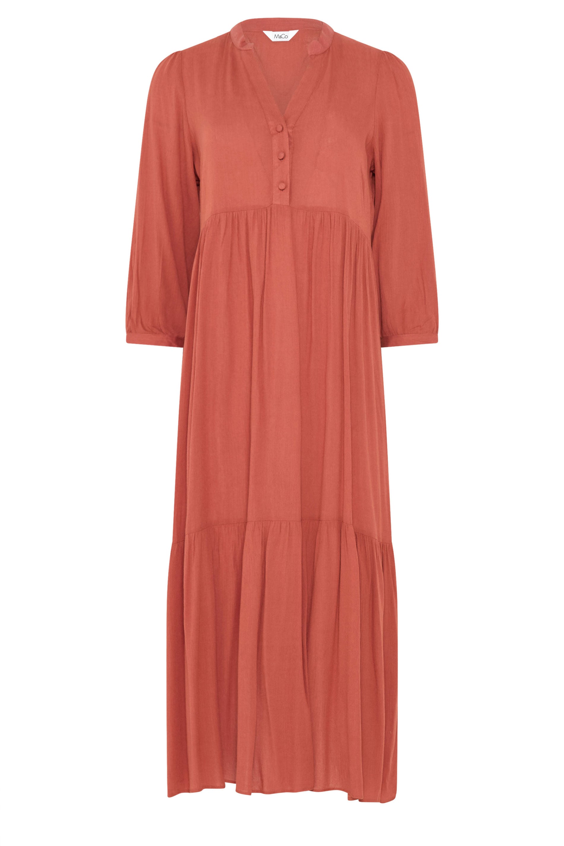M&Co Orange Tiered Half Placket Maxi Dress | M&Co 5
