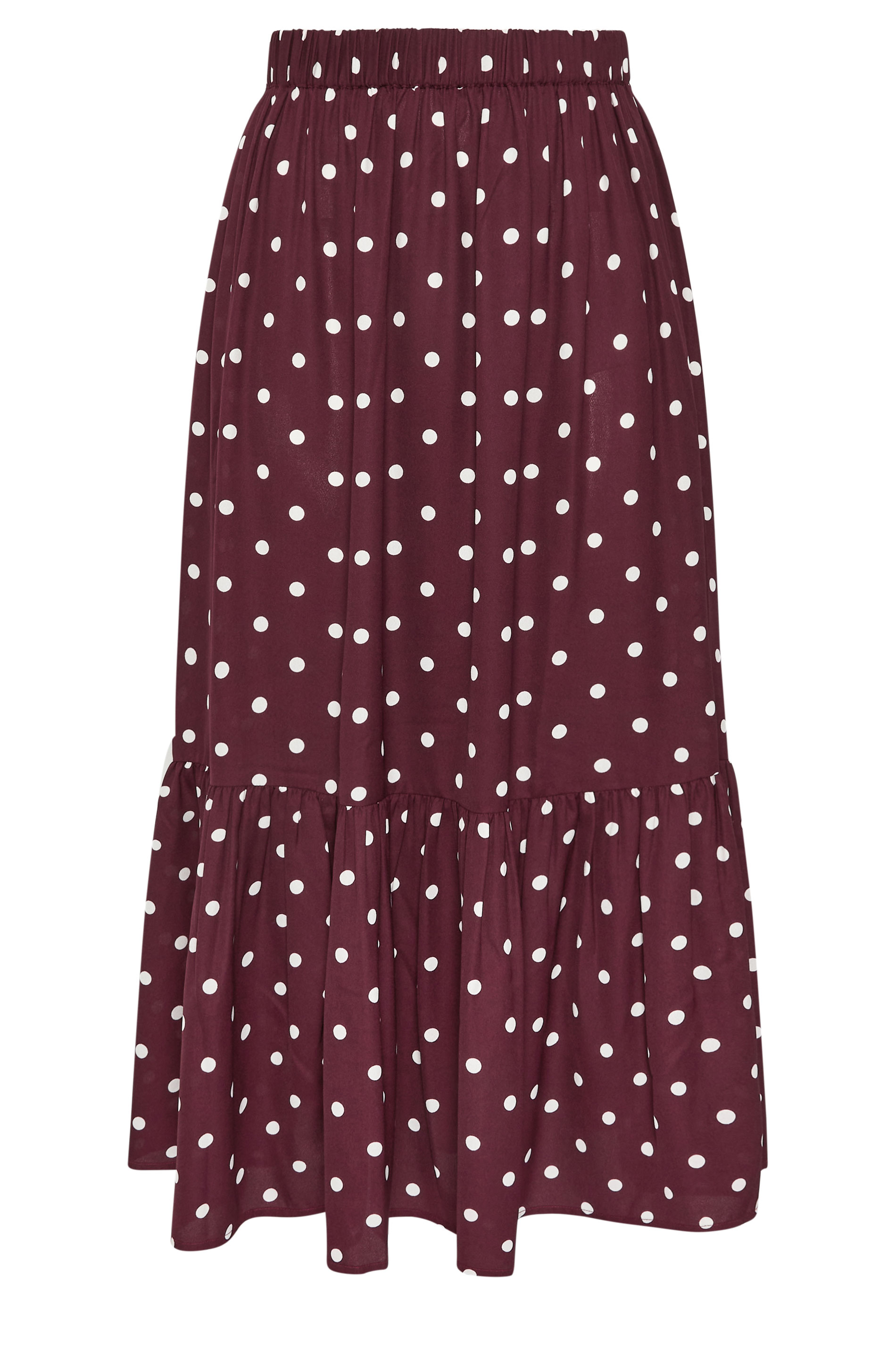 LIMITED COLLECITON Plus Size Burgundy Red Polka Dot Tiered Maxi Skirt | Yours Clothing 5