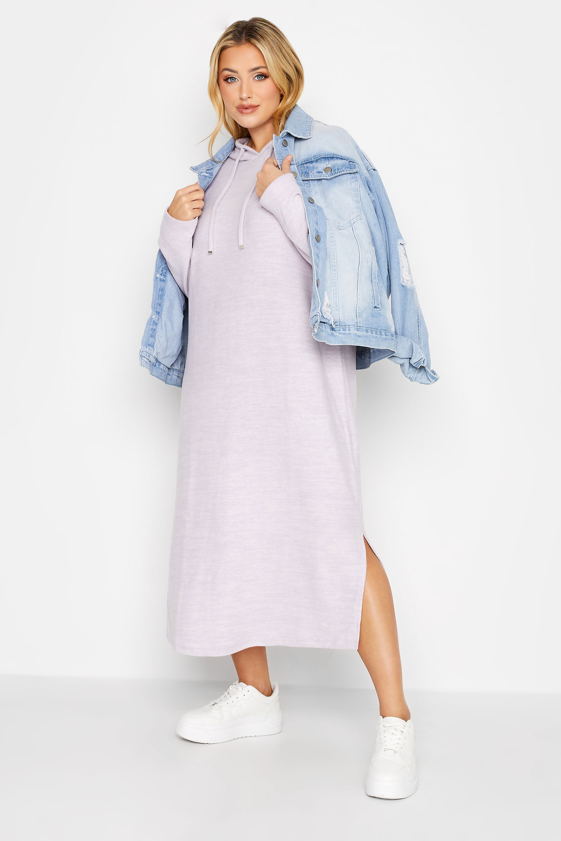 Plus Size Lilac Purple Soft Touch Hoodie Dress | Yours Clothing 2