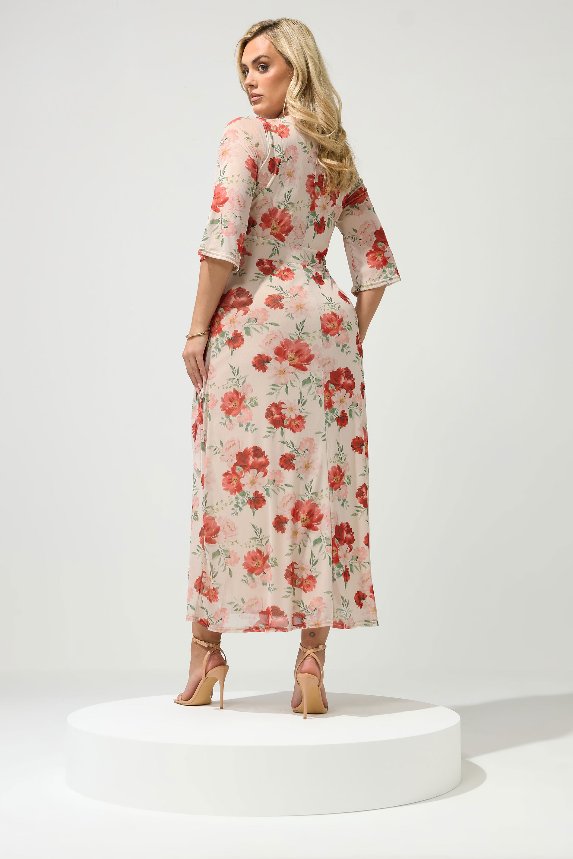 YOURS LONDON Plus Size Ivory White Floral Mesh Wrap Dress | Yours Clothing 2