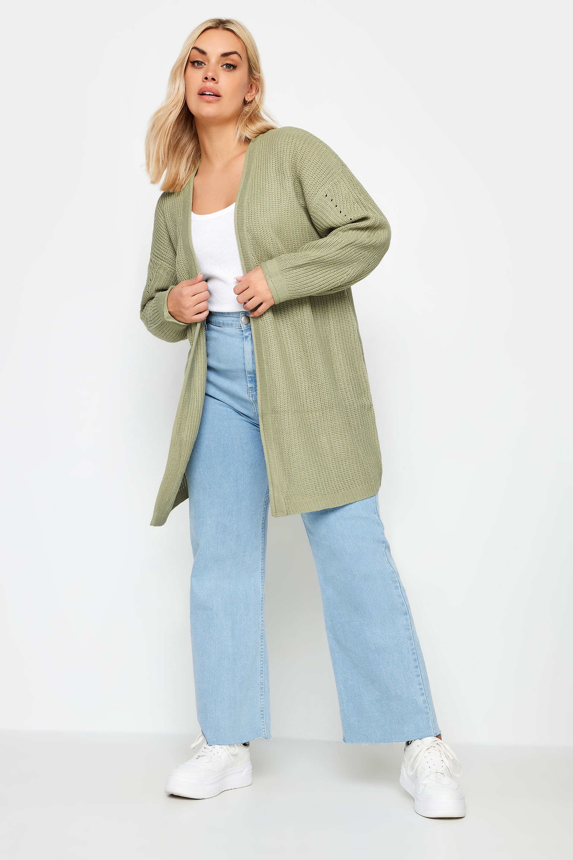 YOURS Plus Size Sage Green Essential Knitted Cardigan | Yours Clothing  2