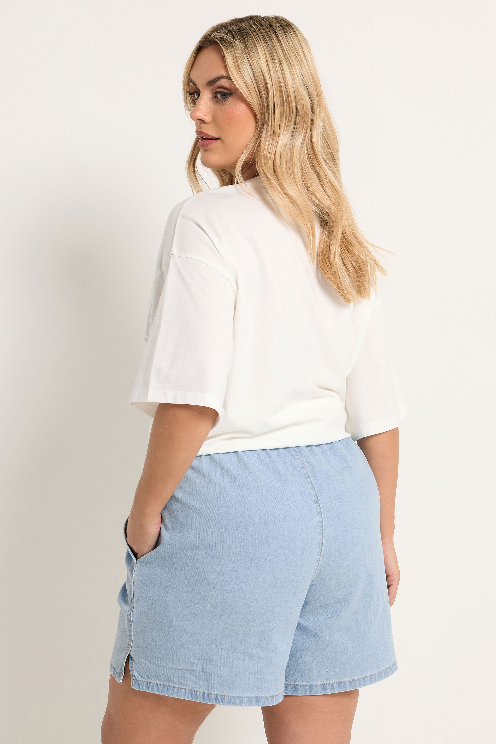 YOURS Plus Size Blue Tie Waist Denim Shorts | Yours Clothing 2