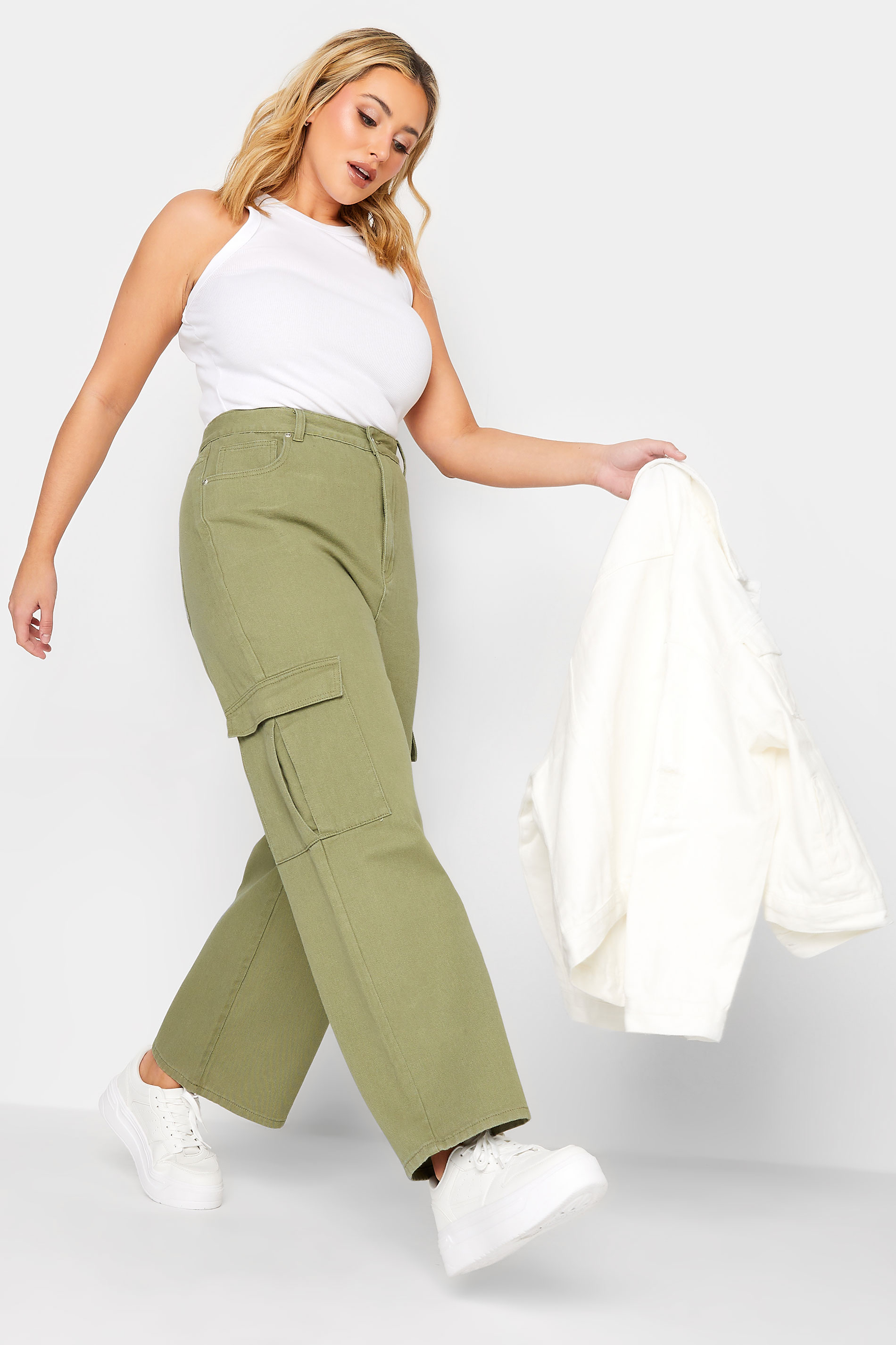 Plus Size Khaki Green Cargo Jeans | Yours Clothing 3