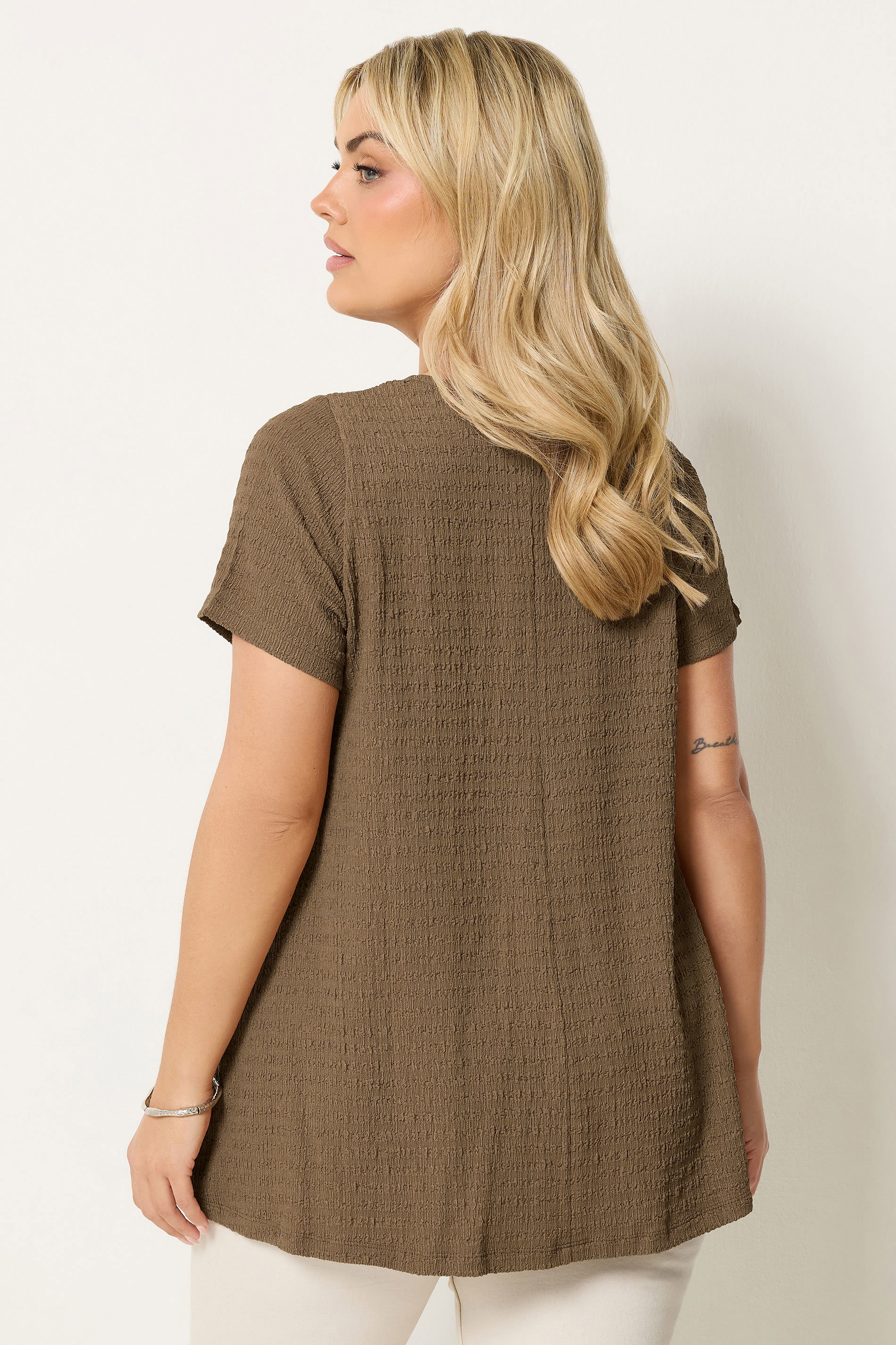 YOURS Plus Size Brown Textured Swing Top | Yours Clothing 2