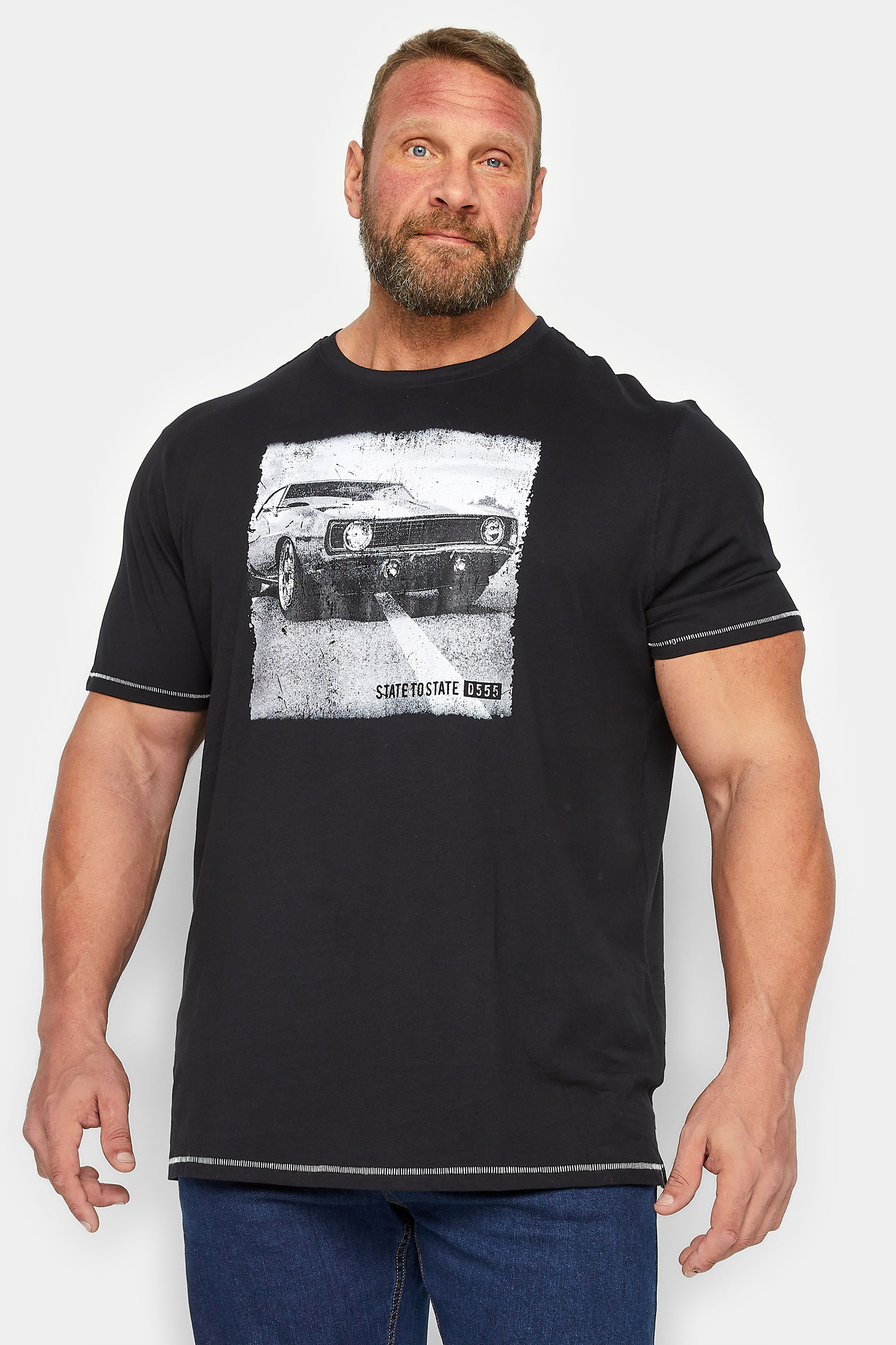 D555 Big & Tall Black Retro Car Print T-Shirt | BadRhino 1