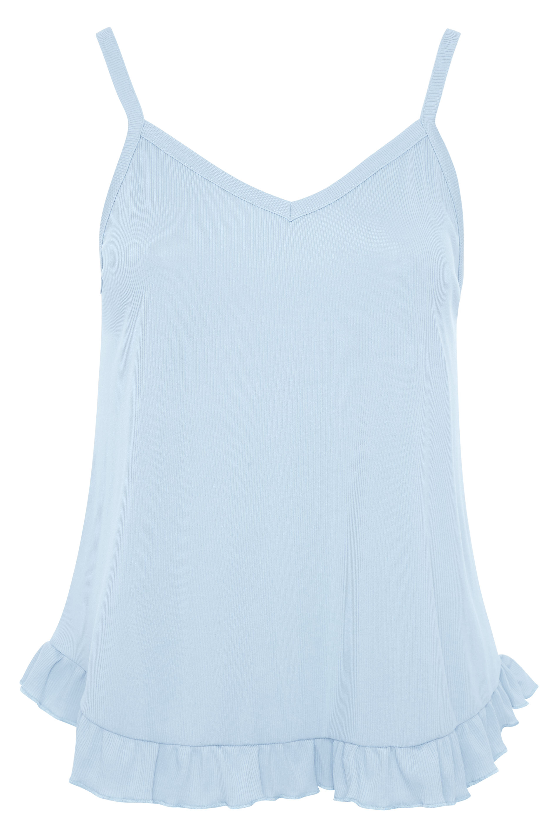 LIMITED COLLECTION Light Blue Frill Ribbed Pyjama Top | Yours Clothing